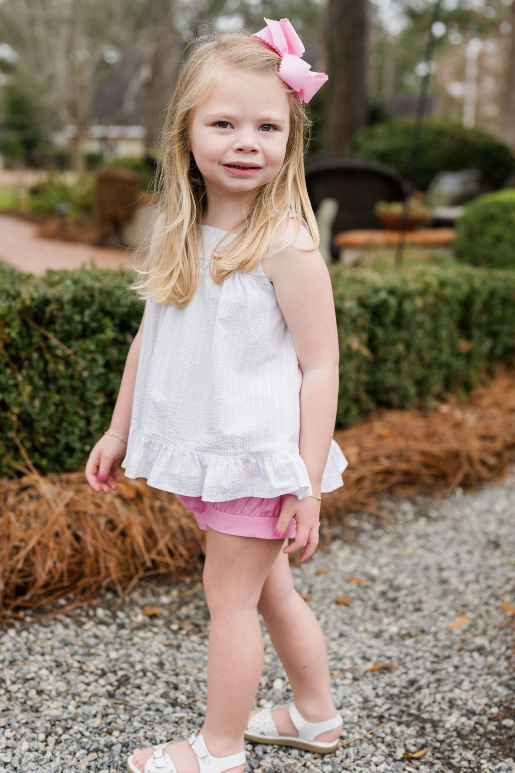 Spring Seersucker Maggie Banded Short Set - Born Childrens Boutique