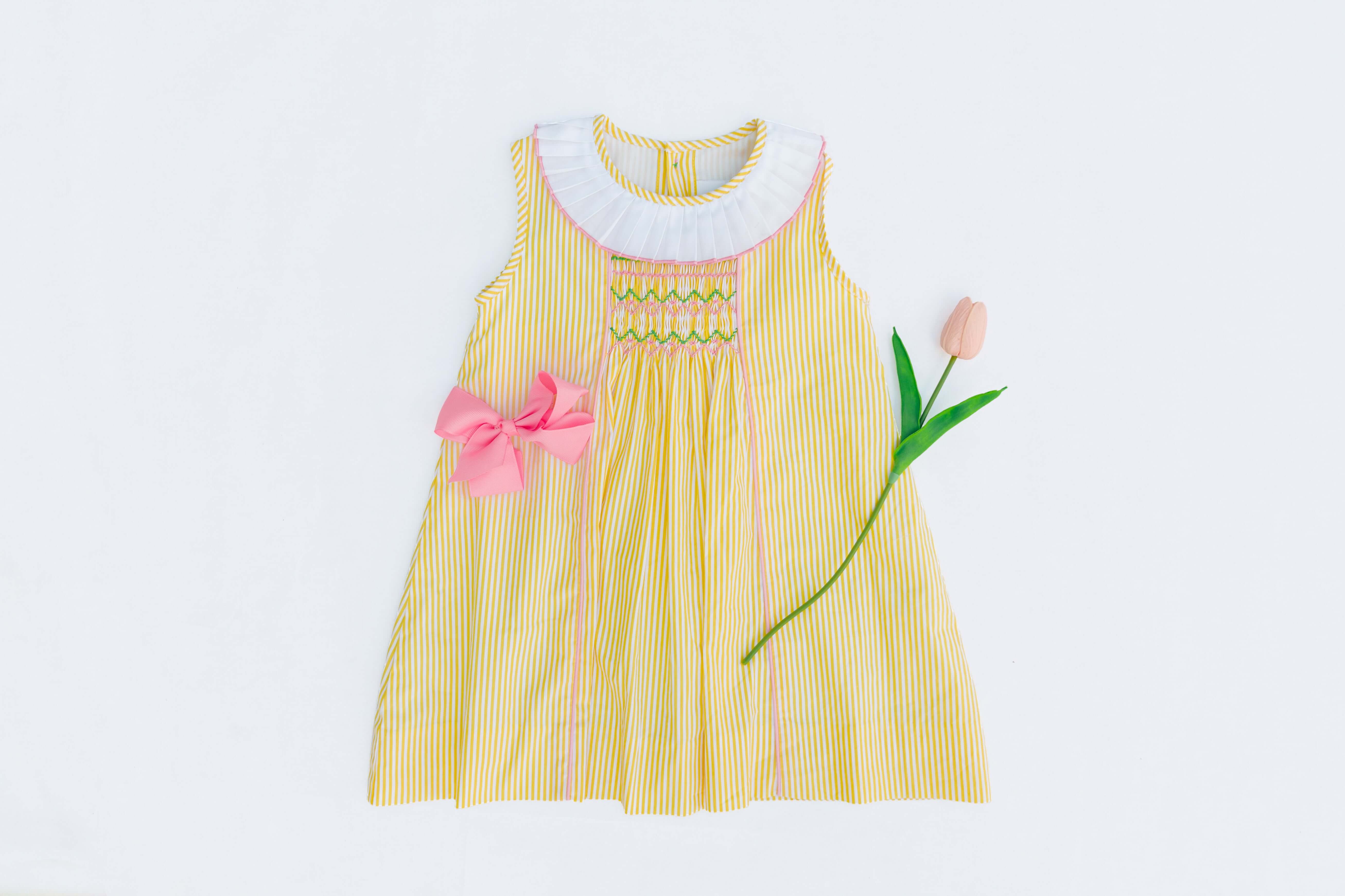 Nora Yellow Microcheck Dress - Born Childrens Boutique