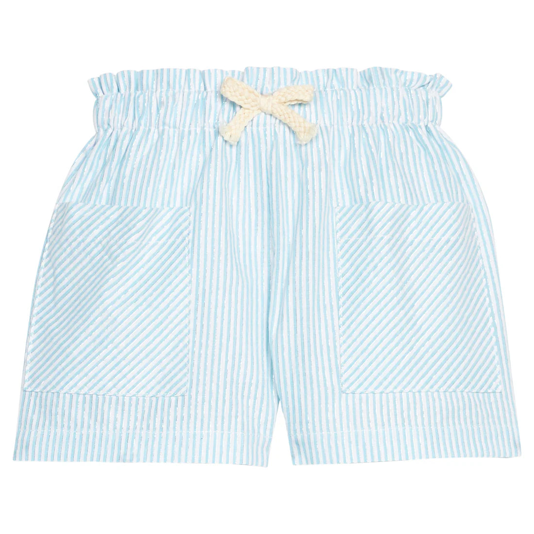 Patch Pocket Shorts - Aqua Sparkle Seersucker - Born Childrens Boutique