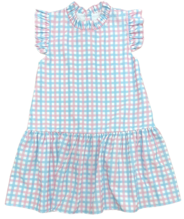 Pre-Order Sydney Drop Waist Dress Pink and Blue Check - Born Childrens Boutique