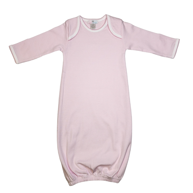 Baby Loren Pink Stripes Pima Gown Pink Trim - Born Childrens Boutique
