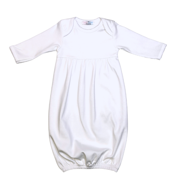 White Pima Gown White Trim - Born Childrens Boutique