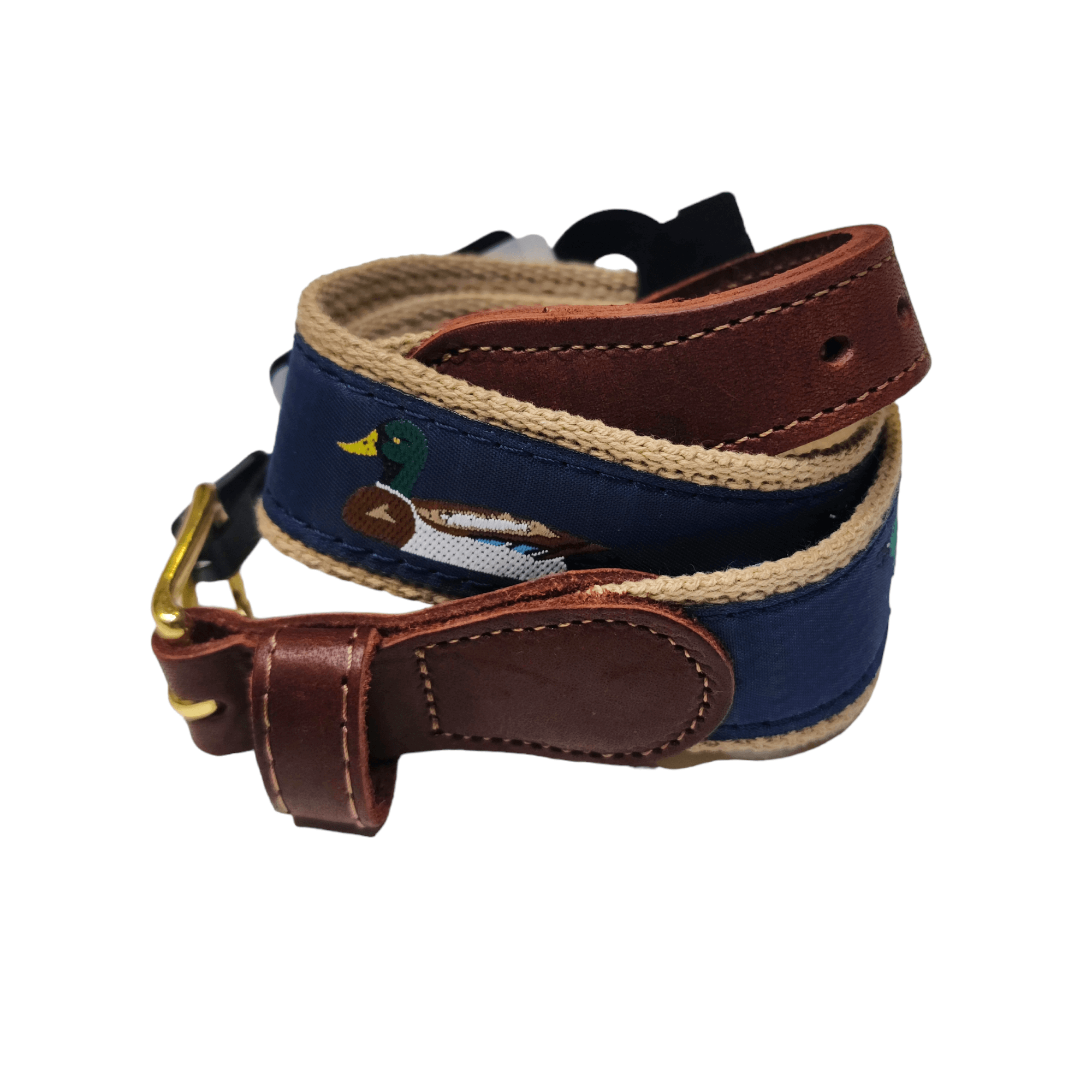 Preston Children's Ribbon Belt, Waterfowl on Khaki - Born Childrens Boutique
