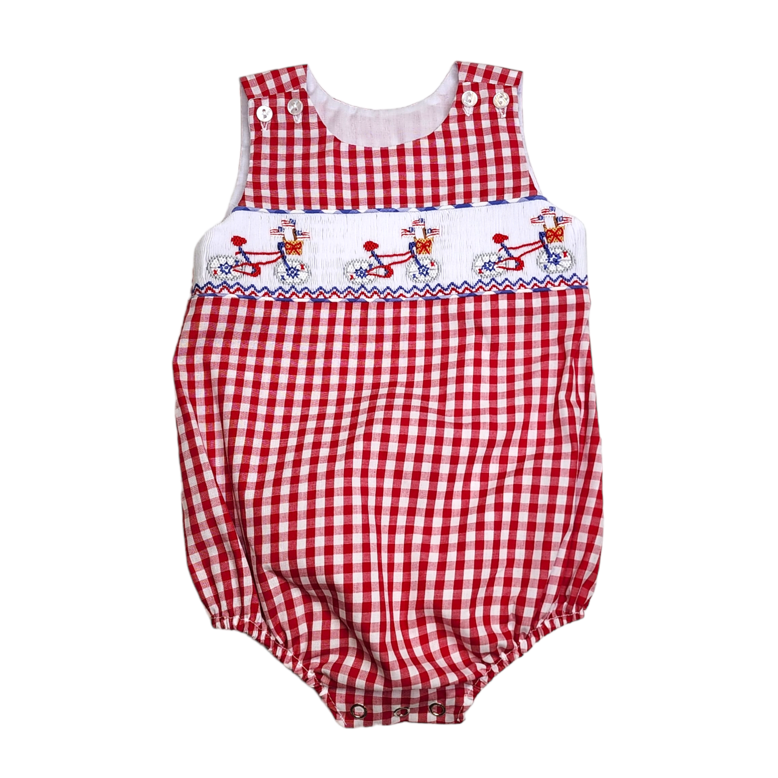 Cam Smocked Patriotic Bicycle Bubble - Born Childrens Boutique