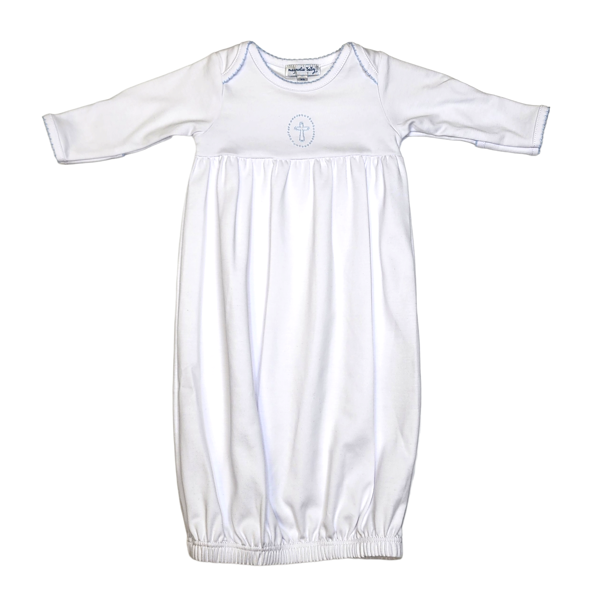 Magnolia Baby Blessed Emb Gathered Gown Light Blue - Born Childrens Boutique