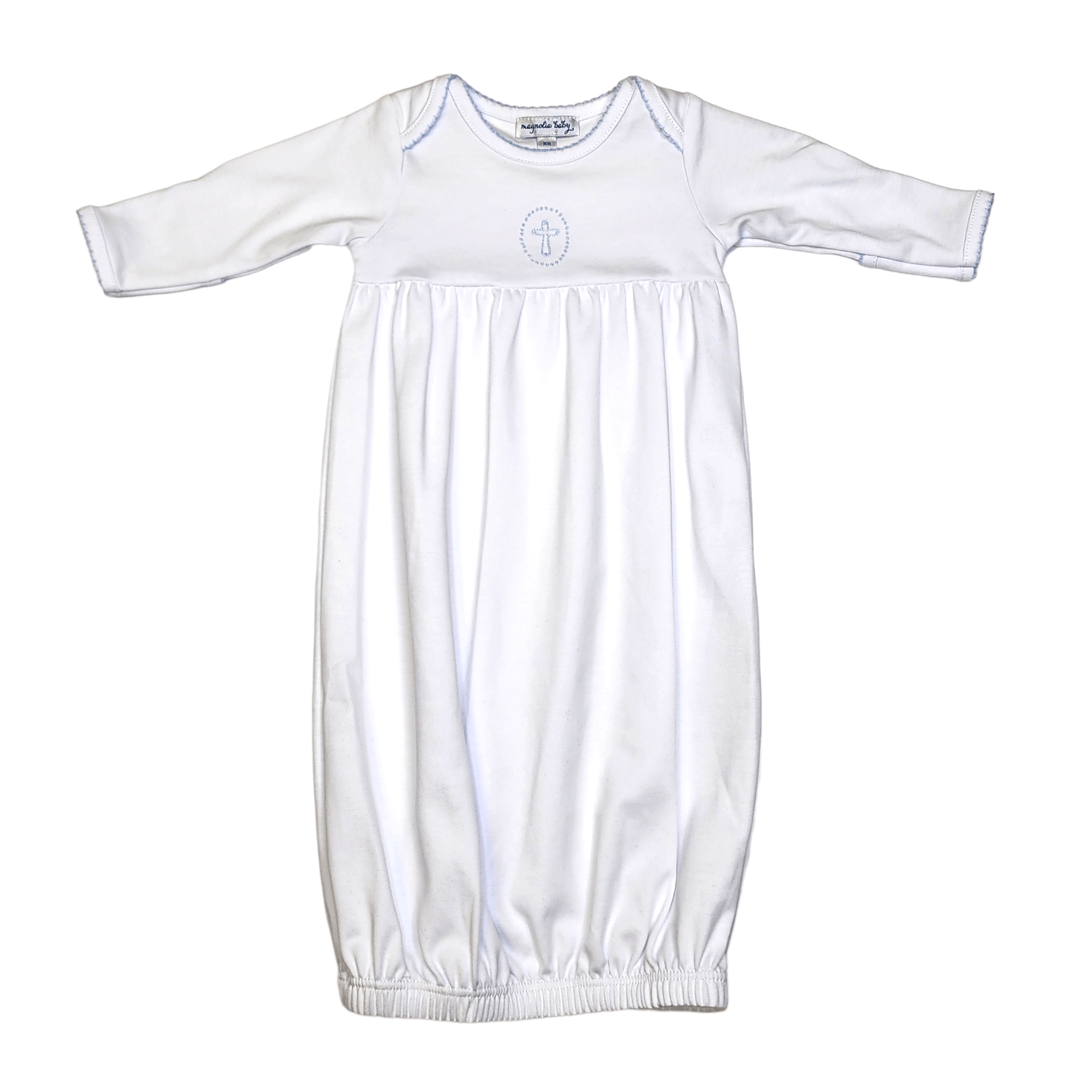 Magnolia Baby Blessed Emb Gathered Gown Light Blue - Born Childrens Boutique