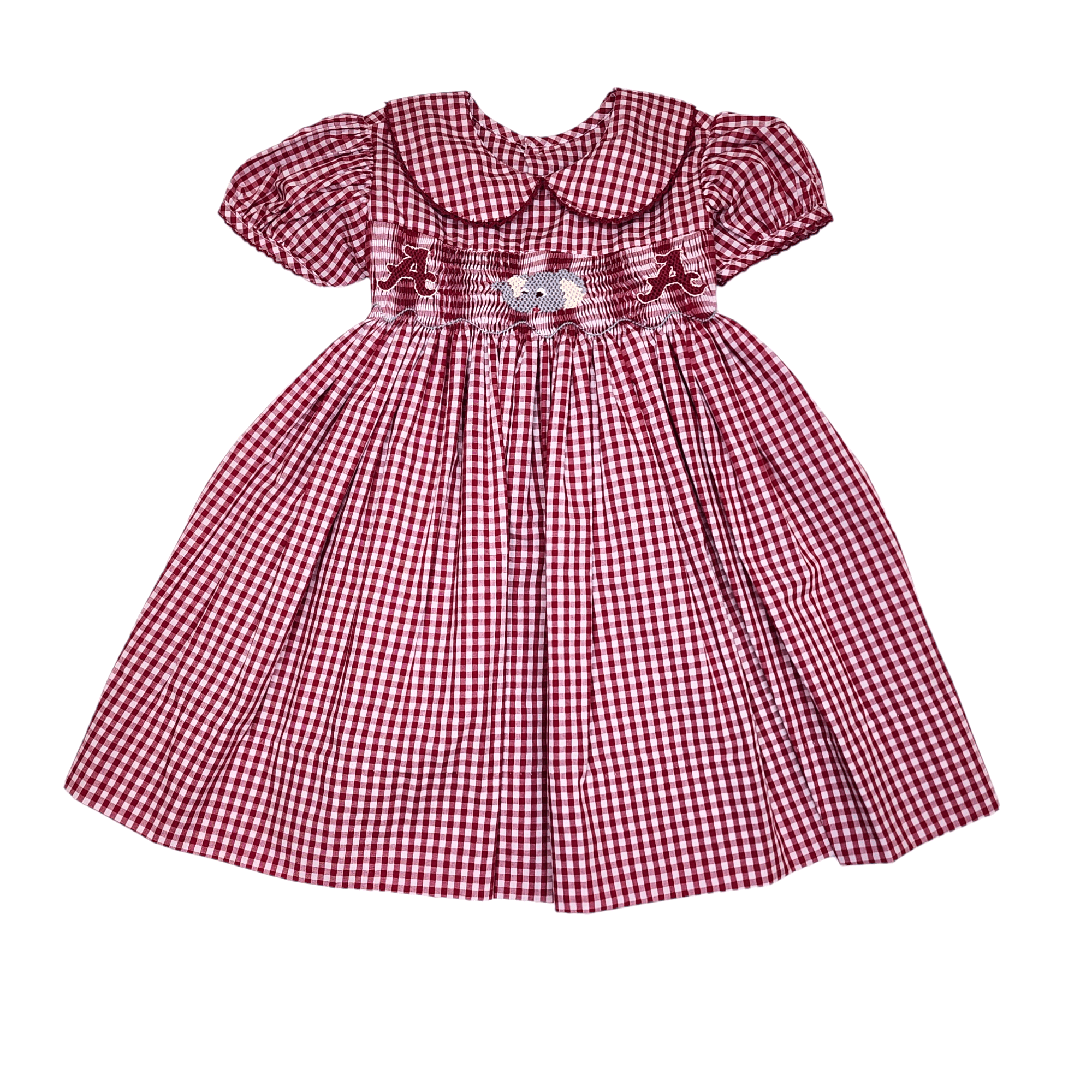 Smocked Dress Crimson/Gray - Born Childrens Boutique