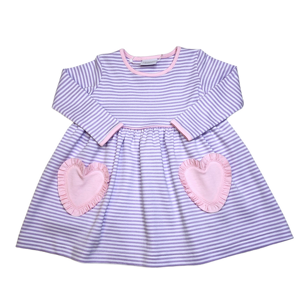 sq190 Purple Stripe Lit Pink Heart Pocket Pop Dress - Born Childrens Boutique