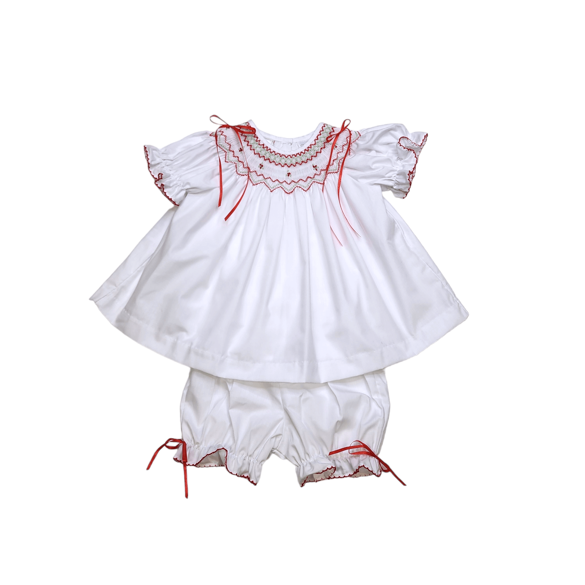 Emma Smocked Geo Bloomer Set Christmas - Born Childrens Boutique