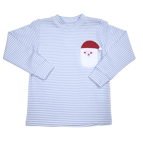Santa Pocket Blue Stripe Shirt - Born Childrens Boutique