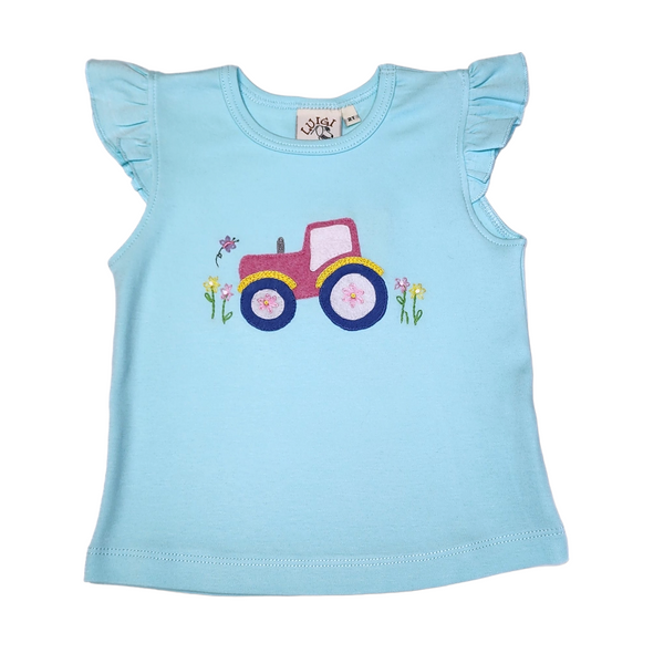ITS229 Girl Flutter Sleeve Tractor w/ Flowers - Born Childrens Boutique