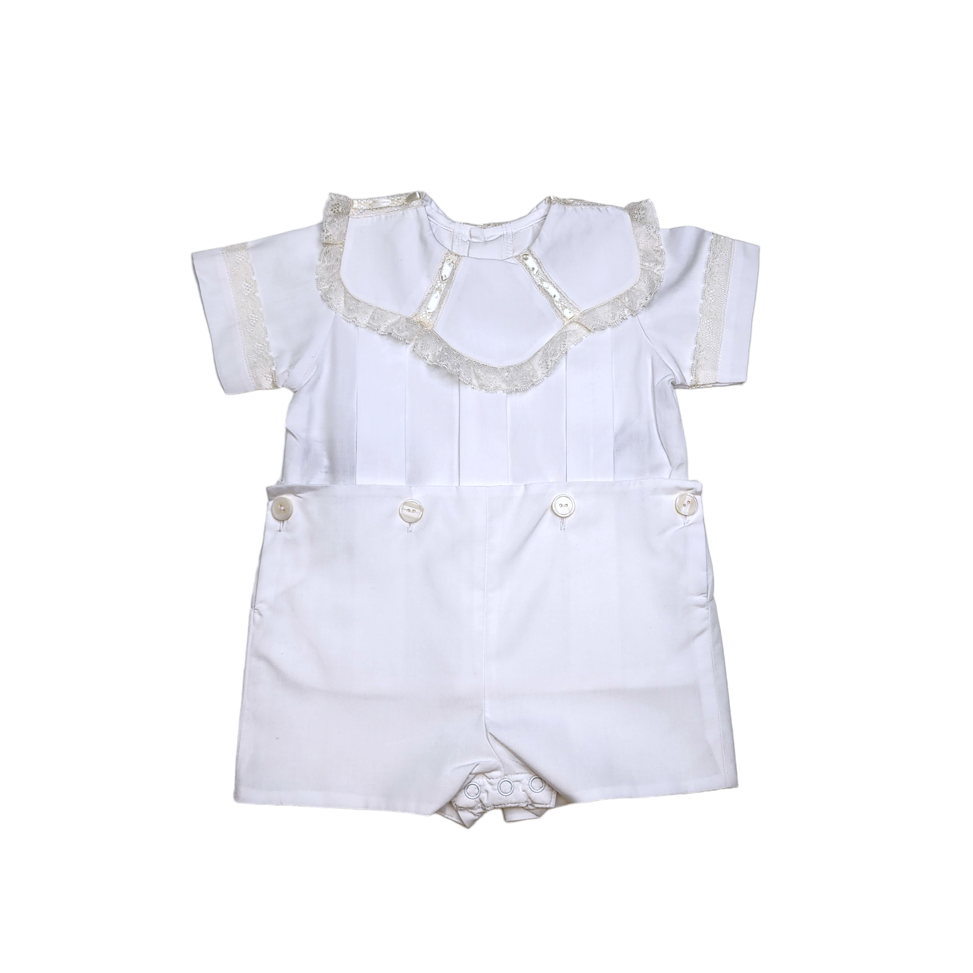 Phoenix & Ren White Paisley Button on Suit with Ecru Lace - Born Childrens Boutique