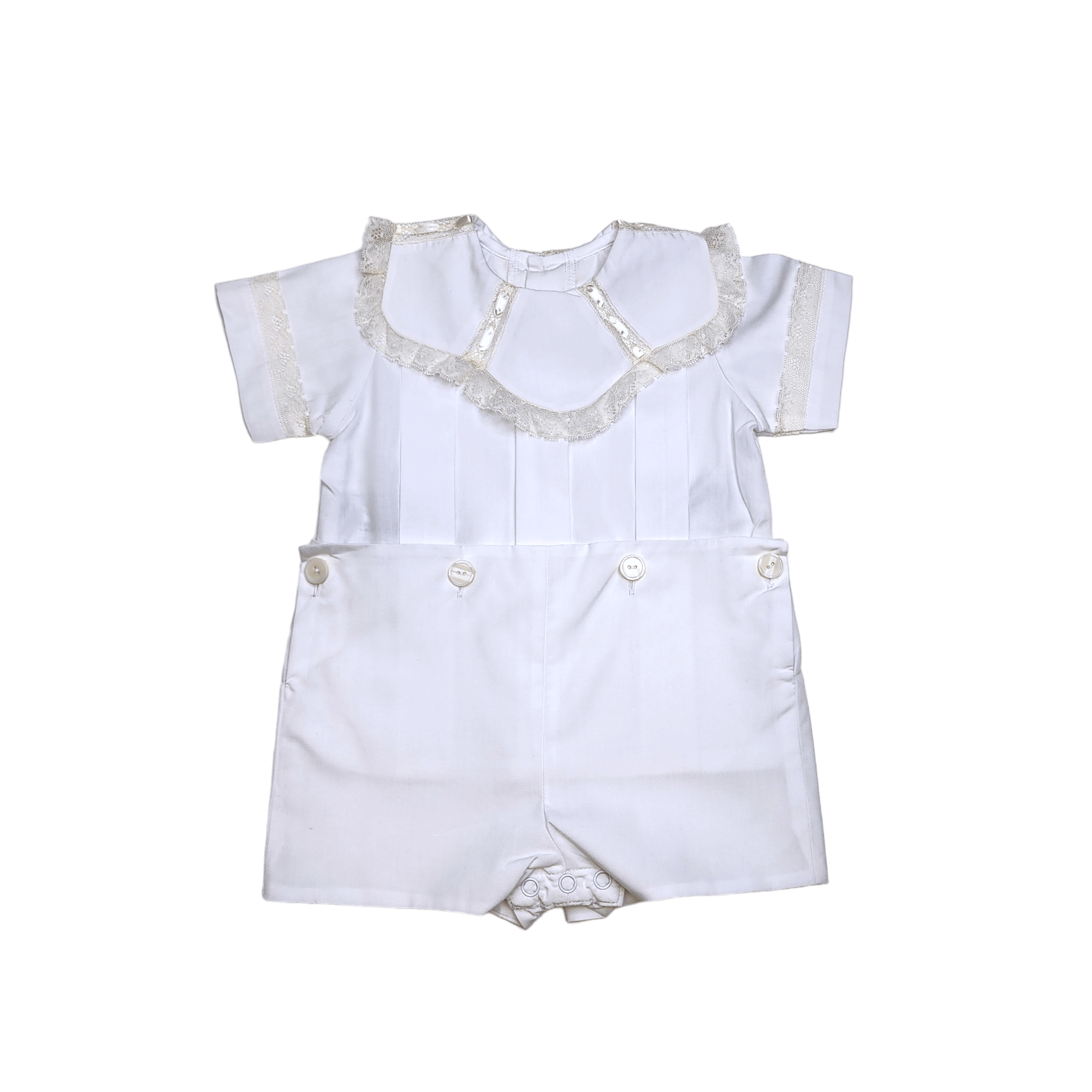 Phoenix & Ren White Paisley Button on Suit with Ecru Lace - Born Childrens Boutique