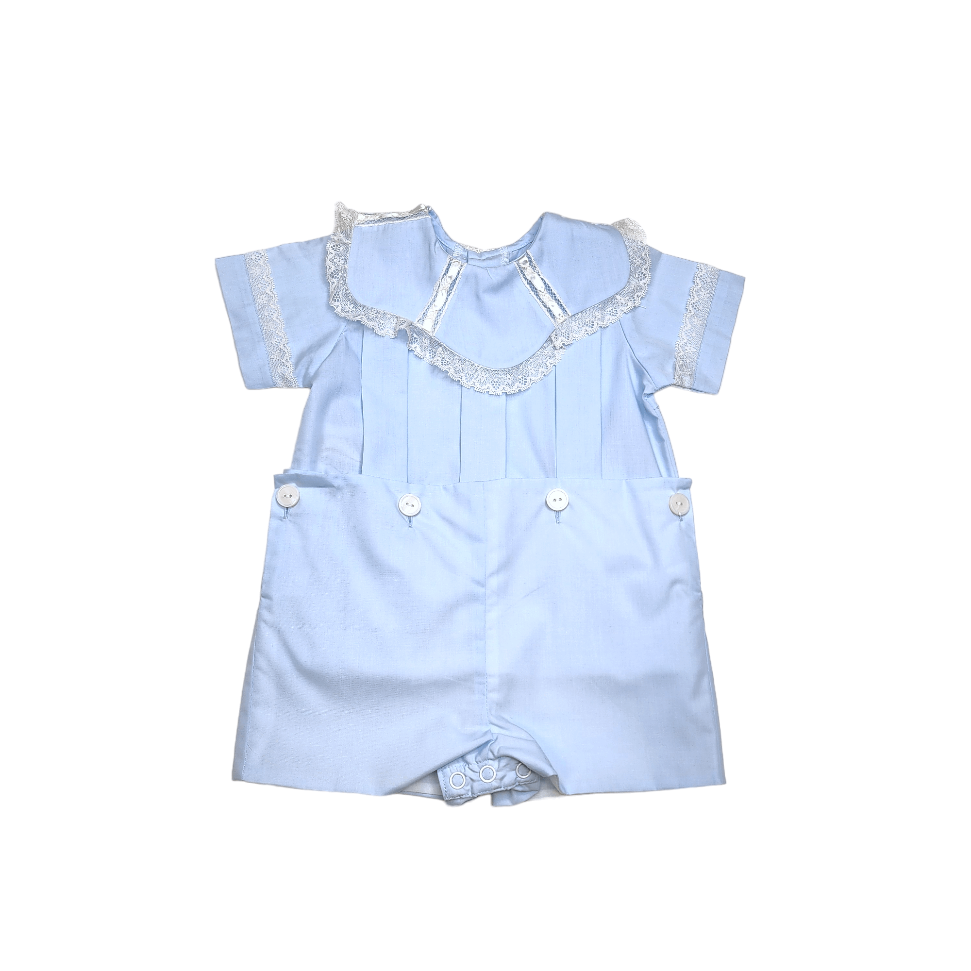 Phoenix & Ren Blue Paisley Button on Suit with Ecru Lace - Born Childrens Boutique