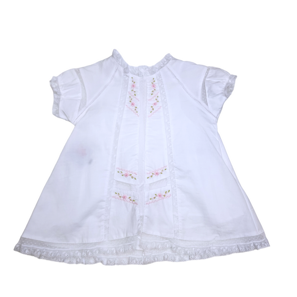 White Amelia Dress w/ Pink Embroidery - Born Childrens Boutique