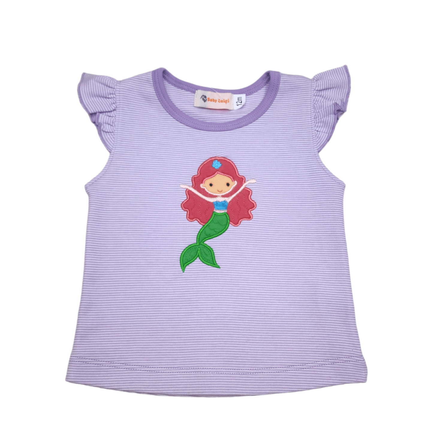 Girl Flutter Sleeve Mermaid Lavender Stripe - Born Childrens Boutique