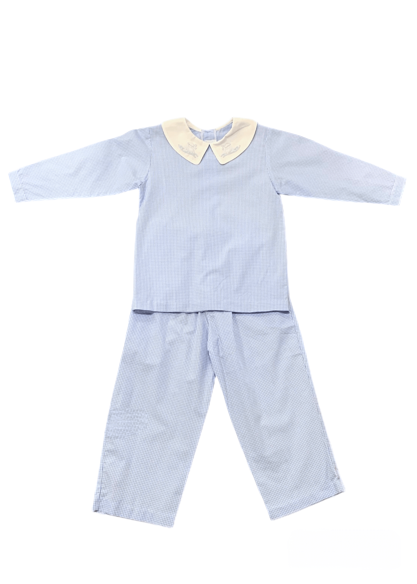 Blue Check with Train Pant Set - Born Childrens Boutique