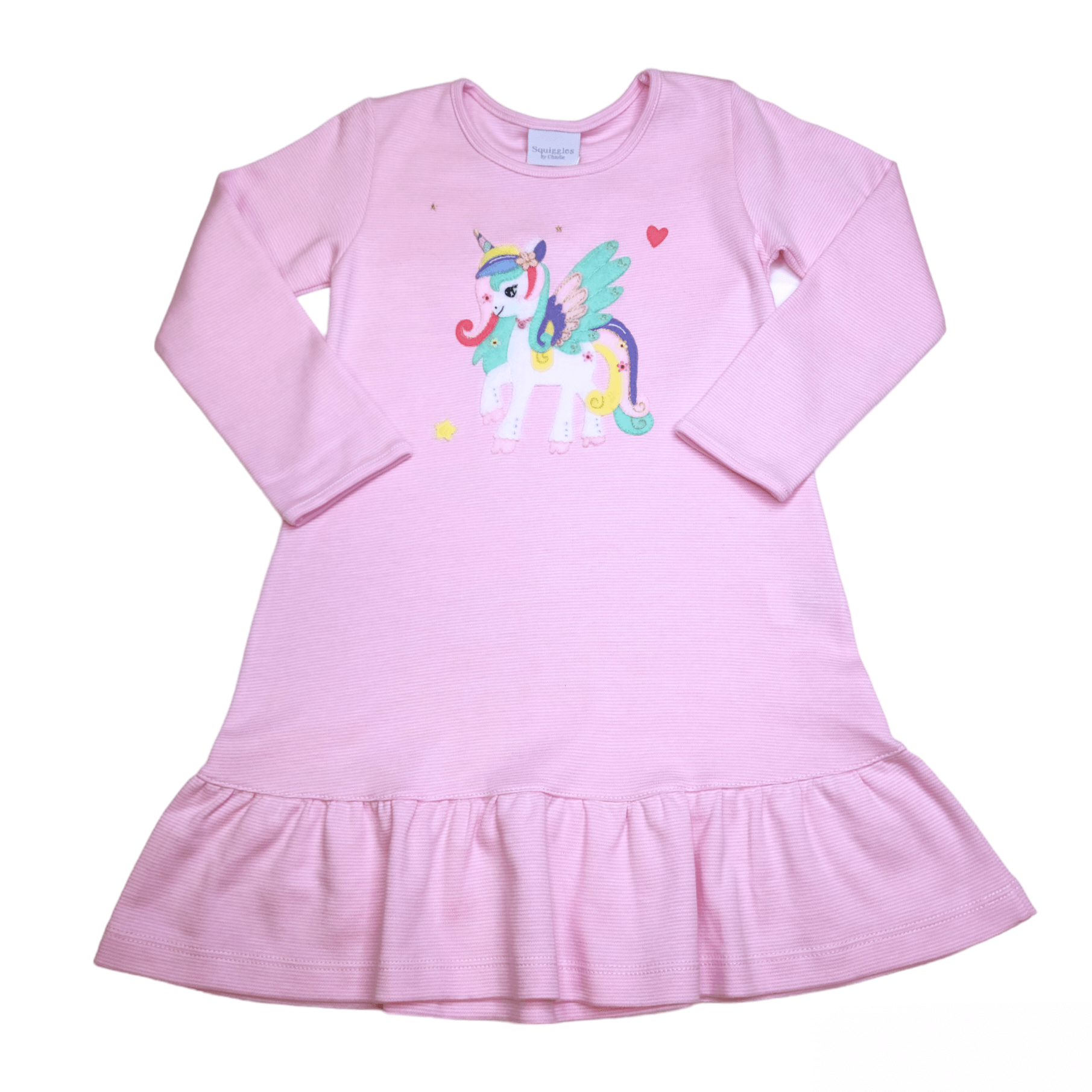 Pink Mini Stripe Dress w/ Unicorn - Born Childrens Boutique