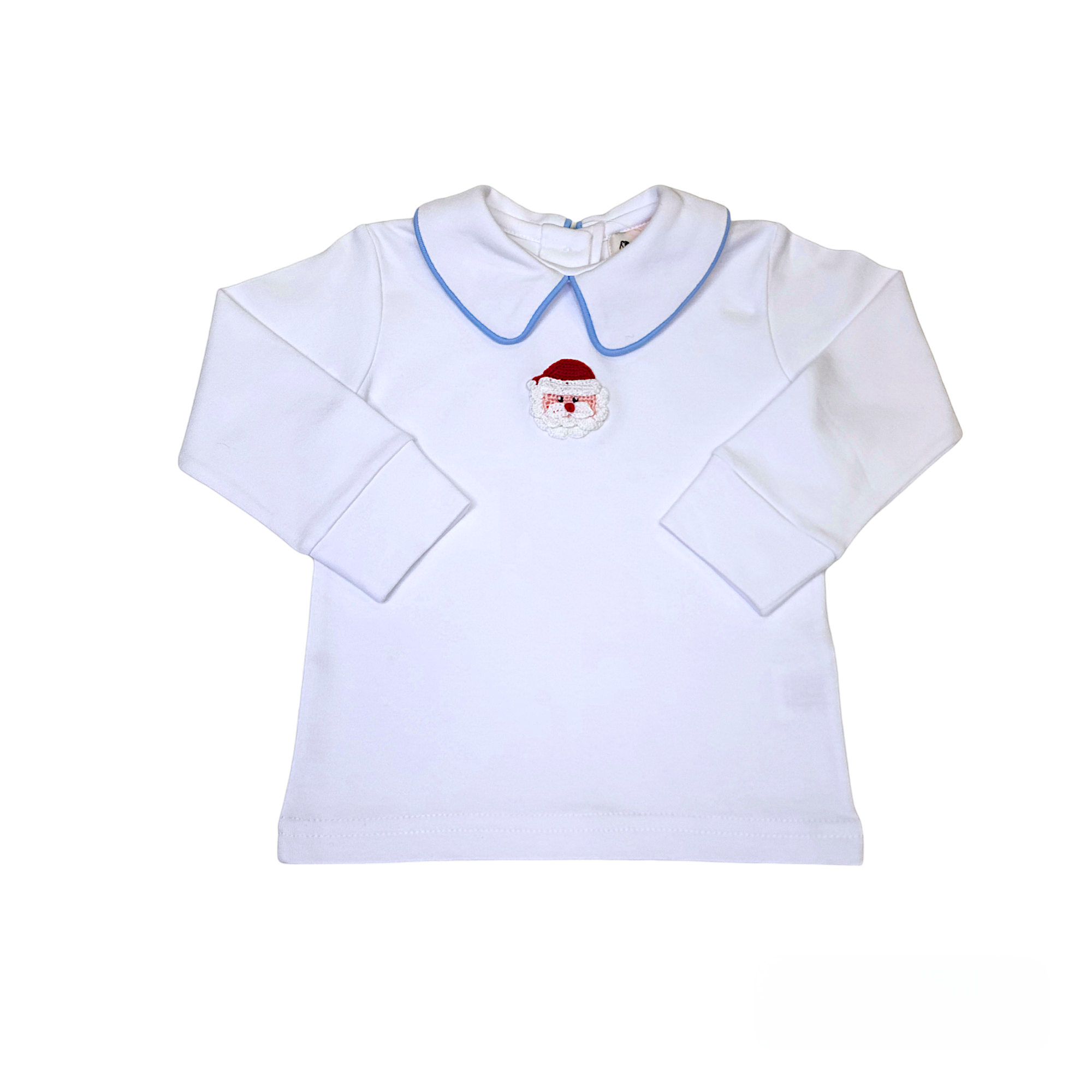 LS Crochet Santa Head Sky Blue Shirt - Born Childrens Boutique