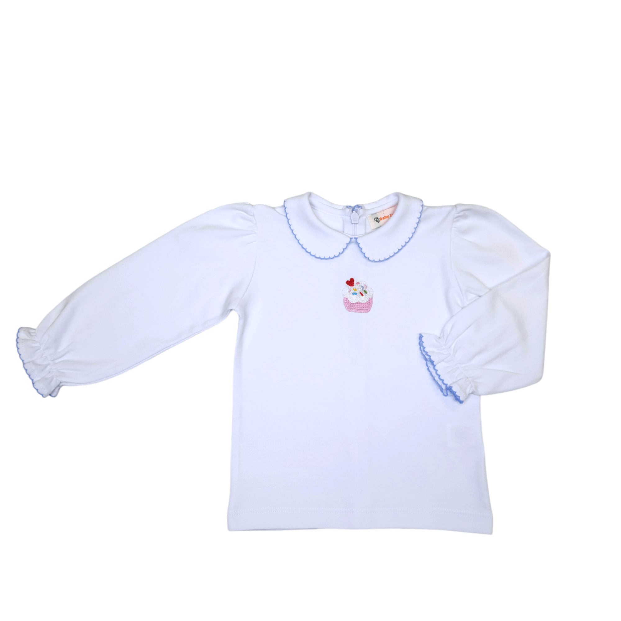 LS Blouse Sky Blue Crochet Cupcake - Born Childrens Boutique