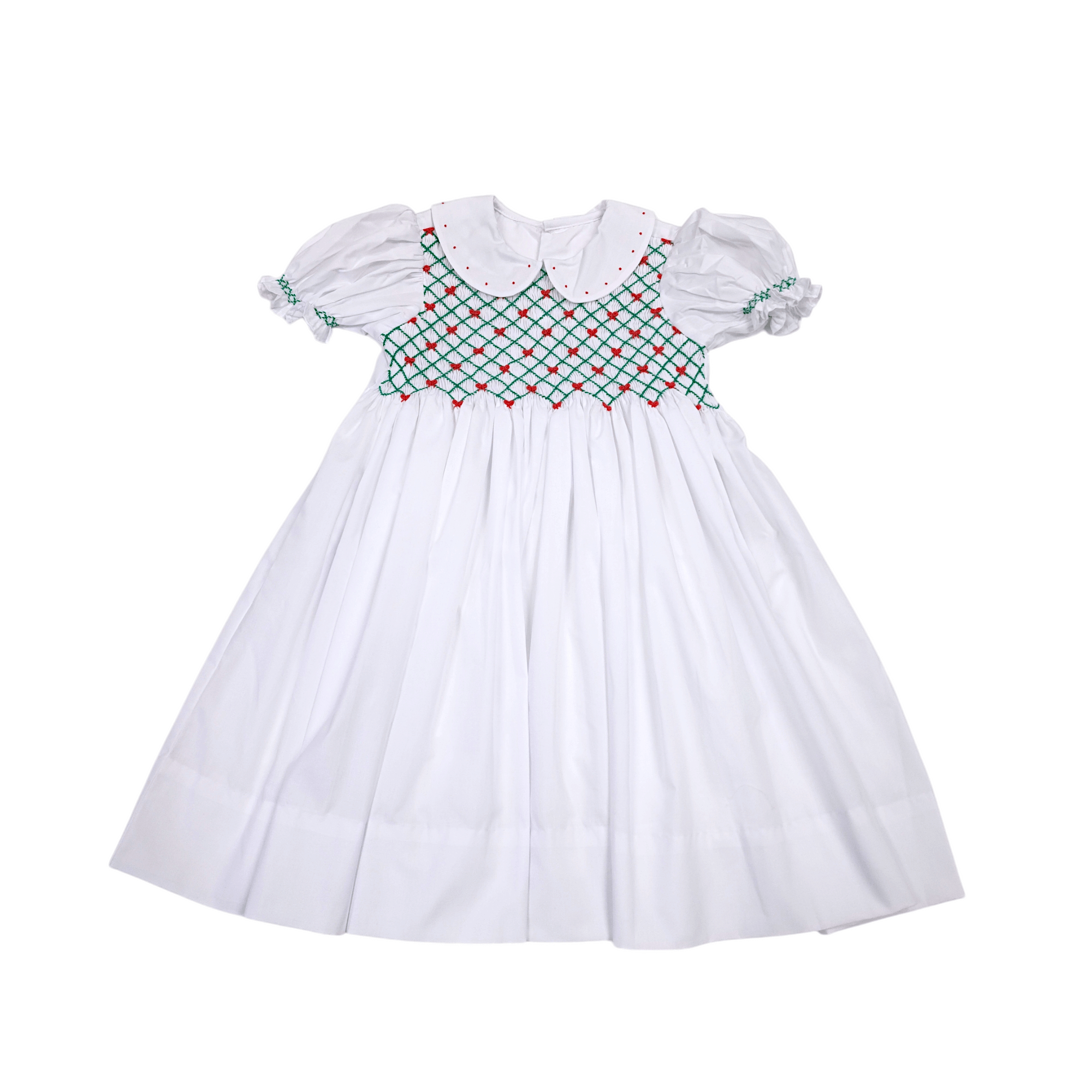 White Channing Dress Red/Green Smock - Born Childrens Boutique