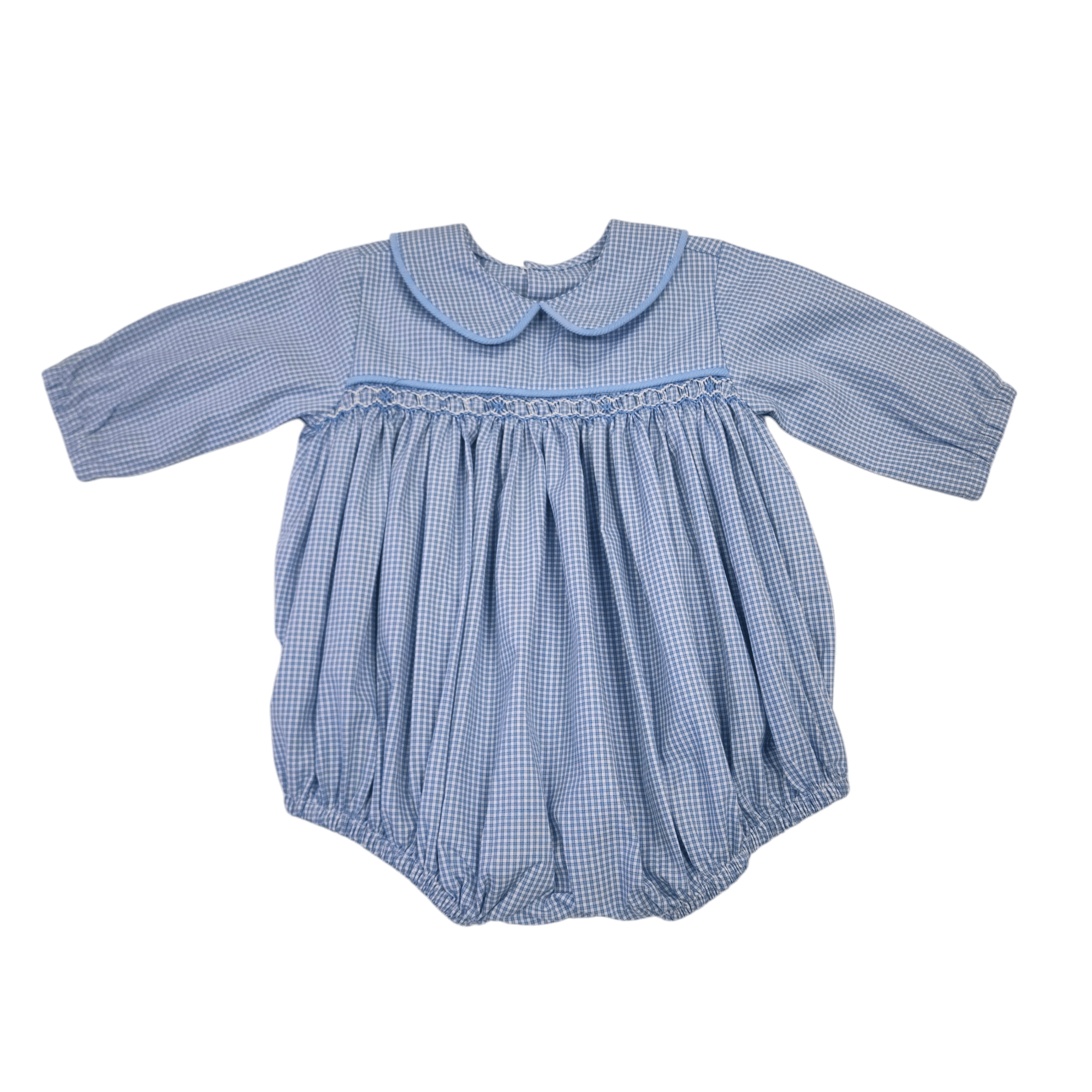 Petit Bebe Baby Boys Royal Blue Check Smocked Flags Bubble main image 0