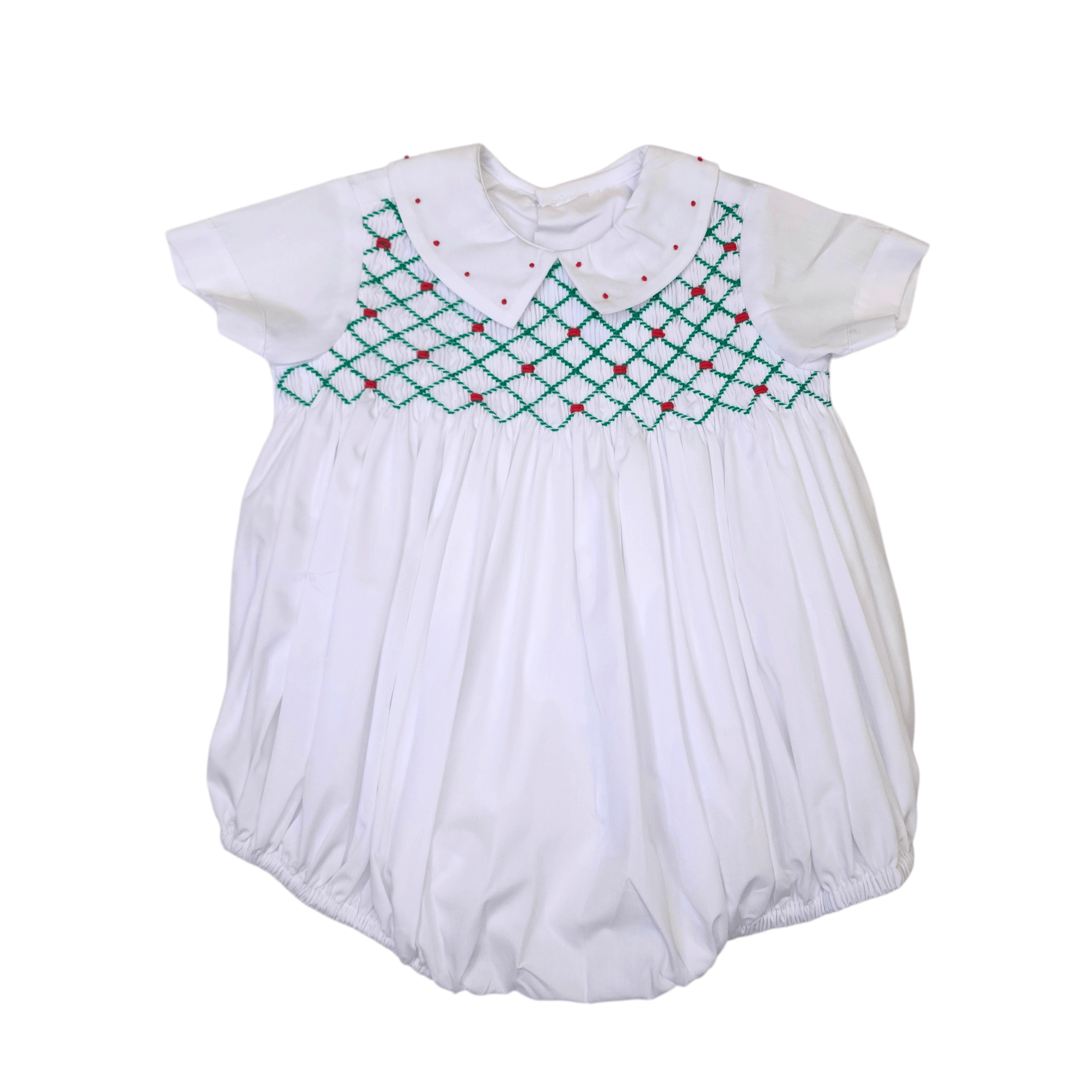 White Channing Boy Bubble Red/Green Smock - Born Childrens Boutique