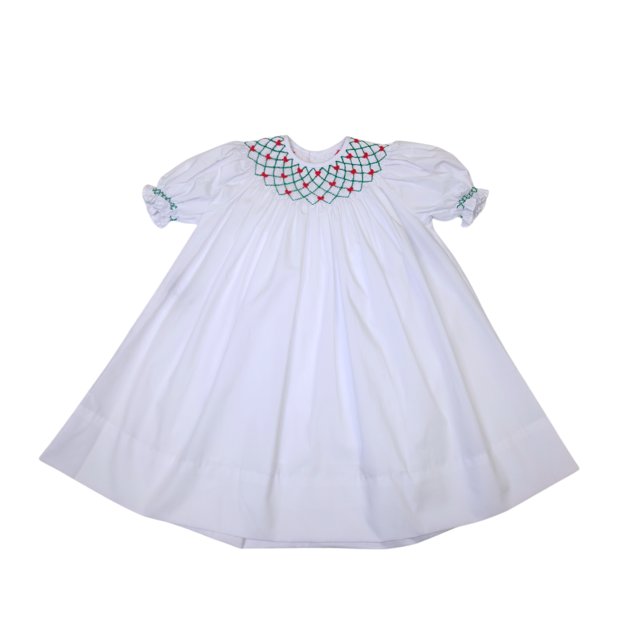 White Beatrice Bishop Dress Red/Green Smock - Born Childrens Boutique
