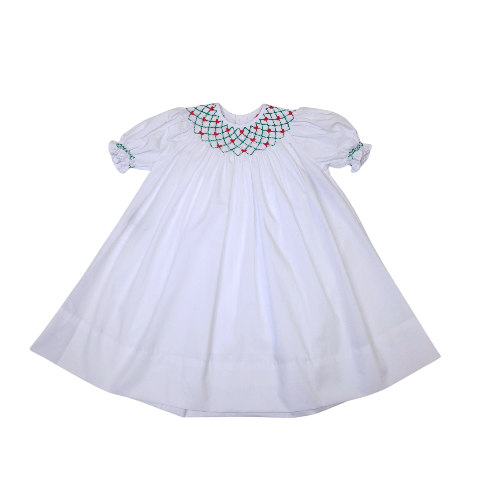 White Beatrice Bishop Dress Red/Green Smock - Born Childrens Boutique