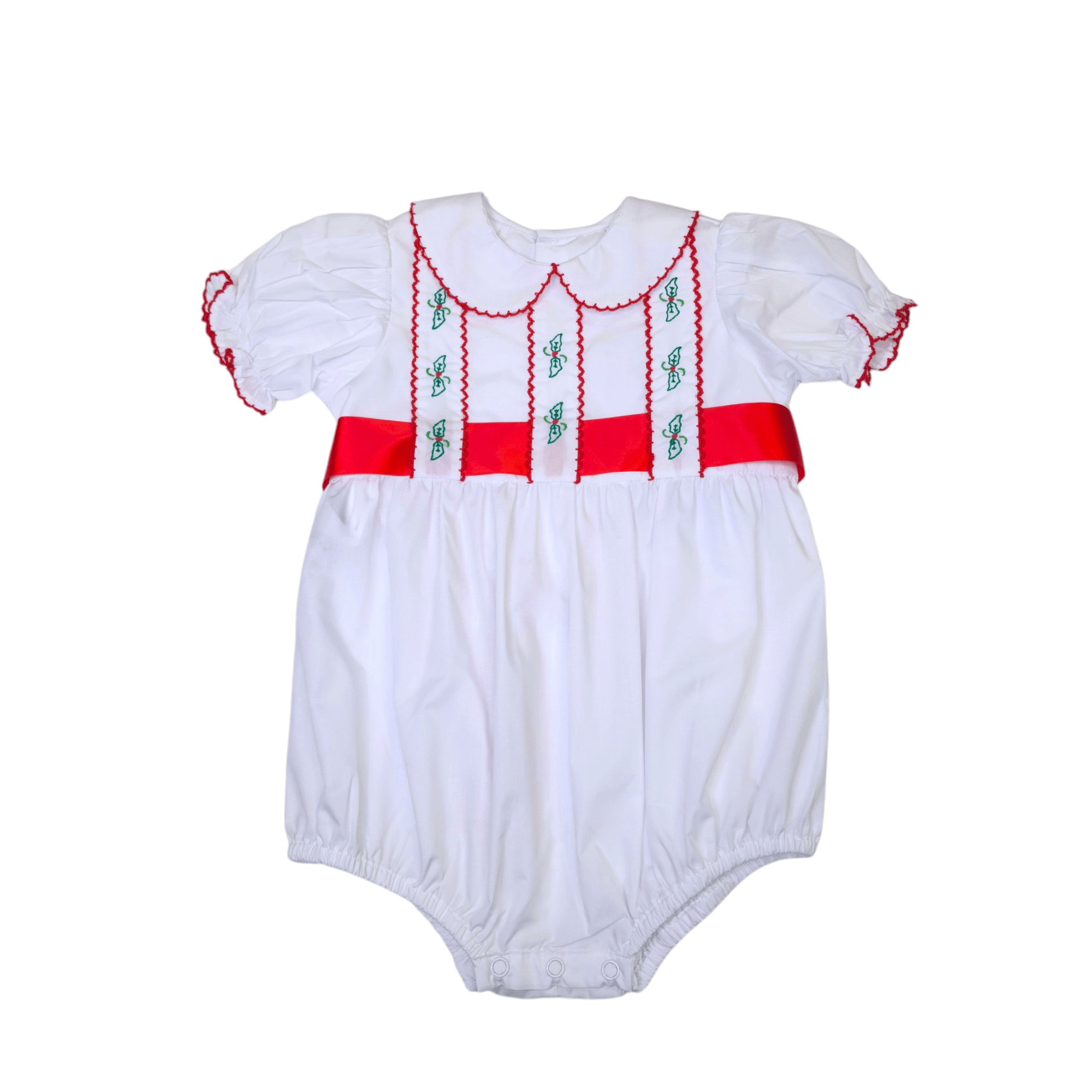 White Psalm Girl Bubble Christmas Hollies - Born Childrens Boutique