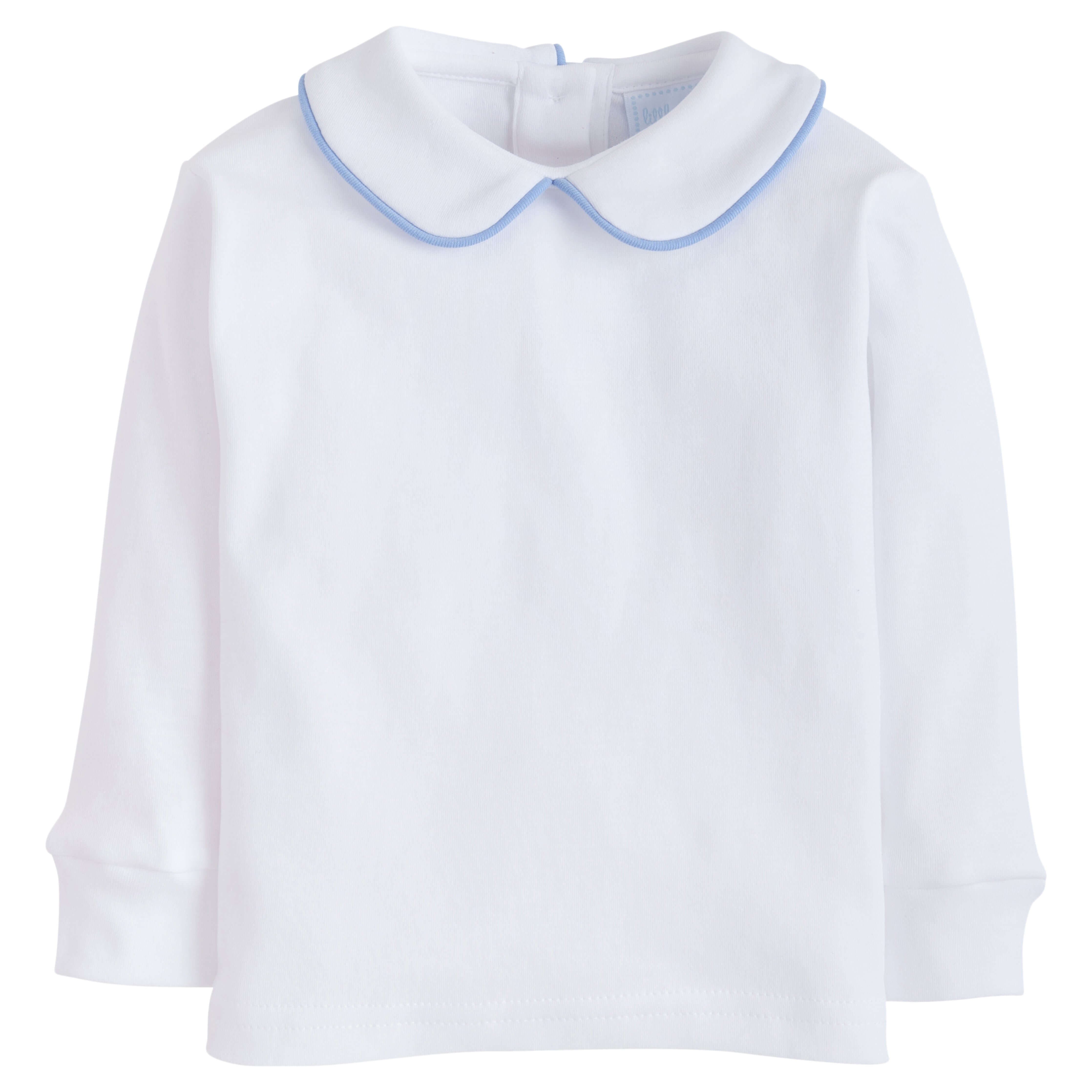 Piped Peter Pan Shirt-Light Blue - Born Childrens Boutique