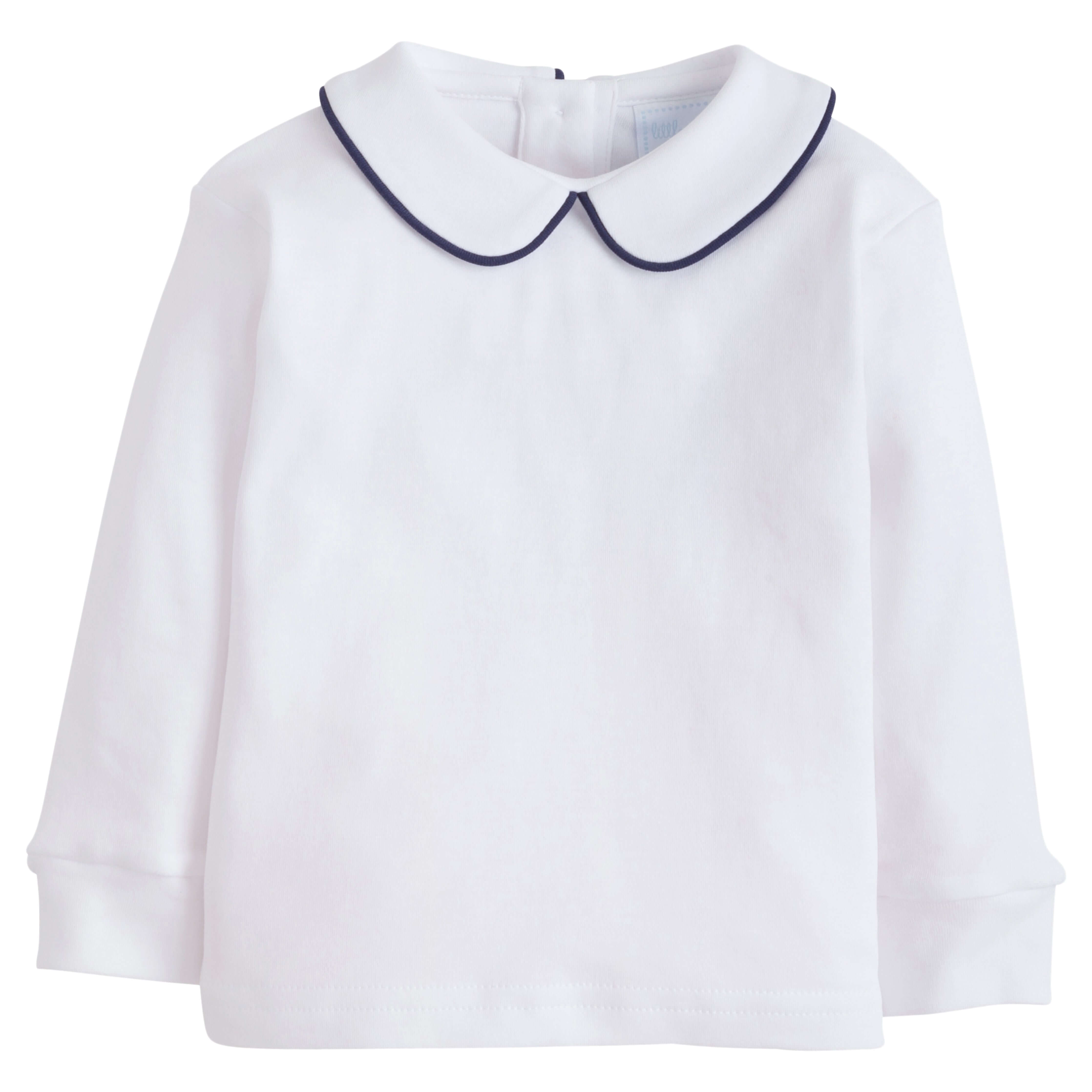 Piped Peter Pan Shirt-Navy - Born Childrens Boutique