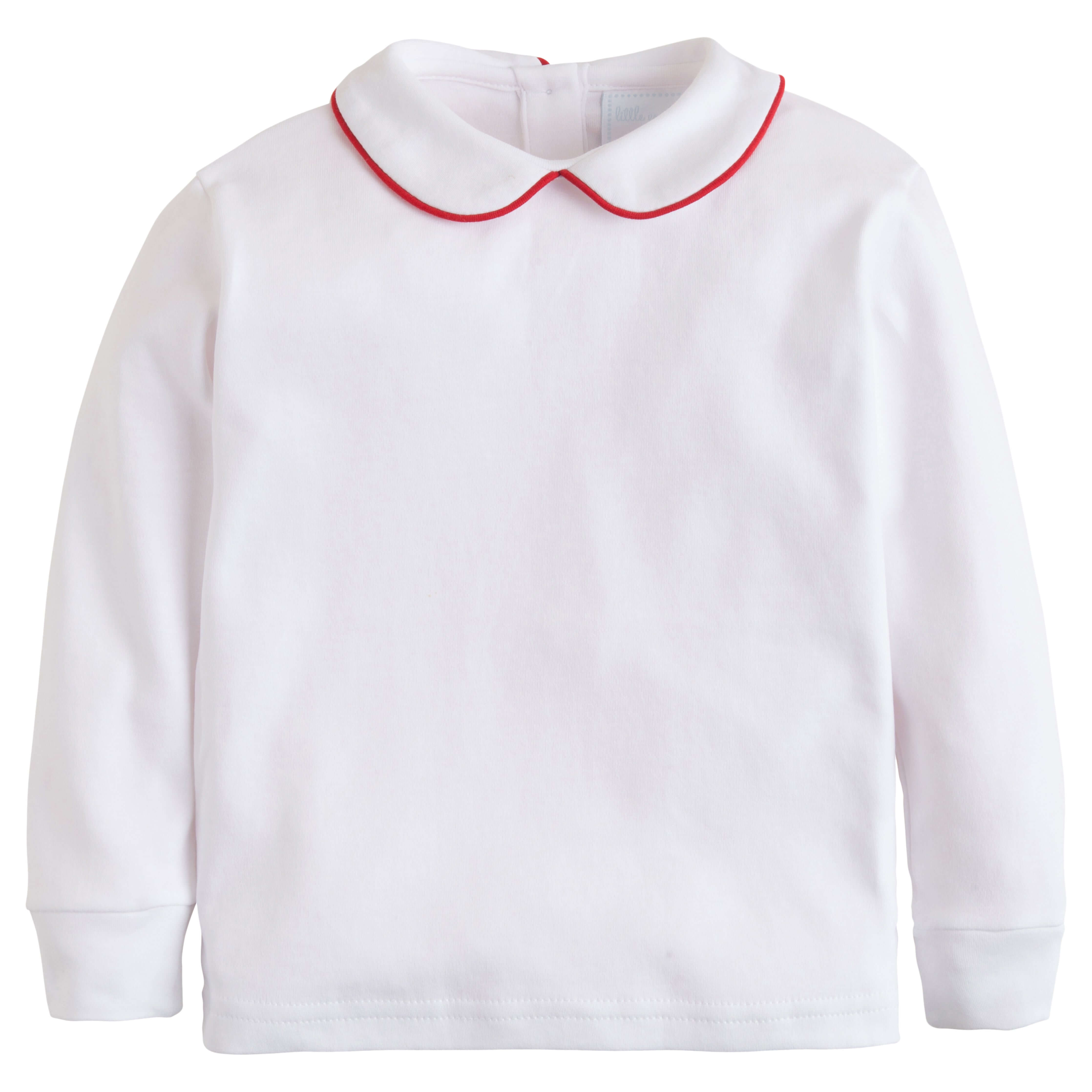 Piped Peter Pan Shirt-Red - Born Childrens Boutique