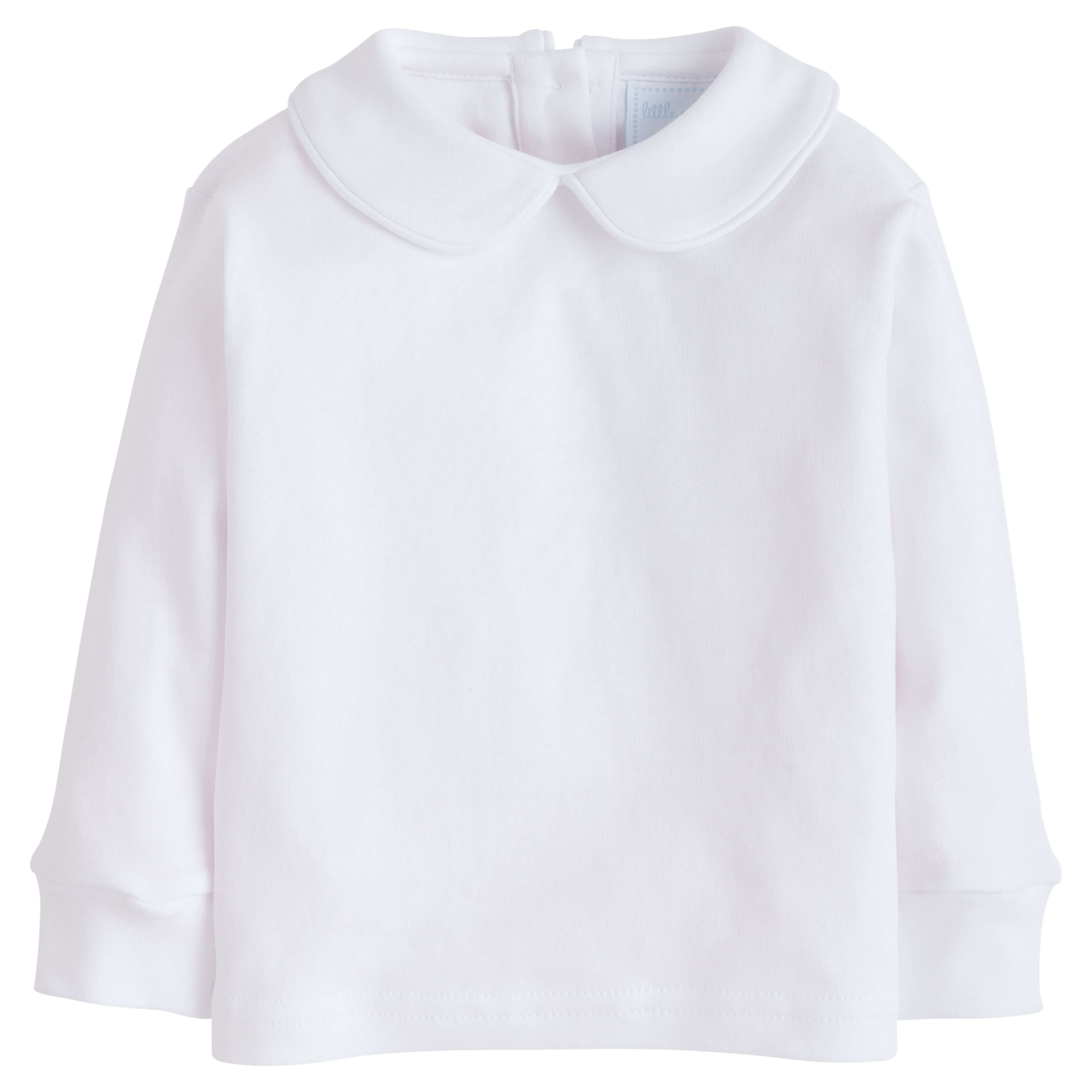 Piped Peter Pan Knit Long Sleeve Shirt - White - Born Childrens Boutique