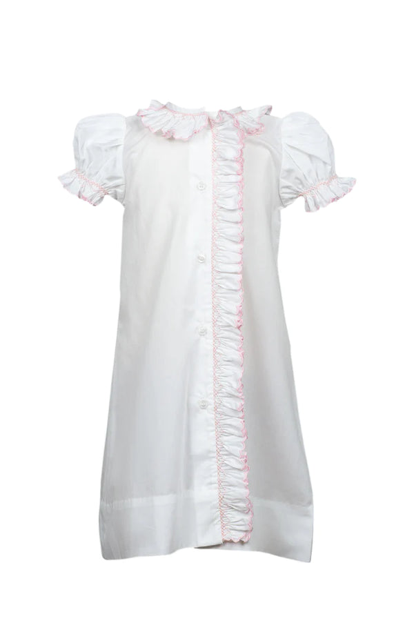 Evelyn Smocked Gown White/Pink - Born Childrens Boutique