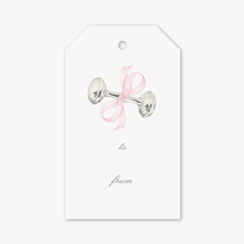 Rattle and Bow Pink Gift Tags - Born Childrens Boutique