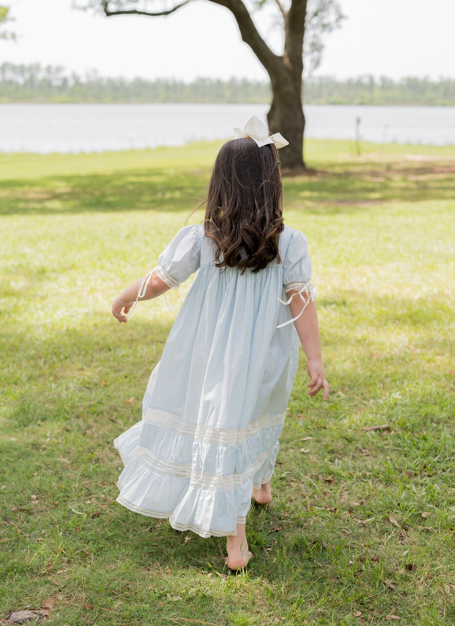 Phoenix & Ren Blue Mary Claire Dress with Ecru Lace - Born Childrens Boutique