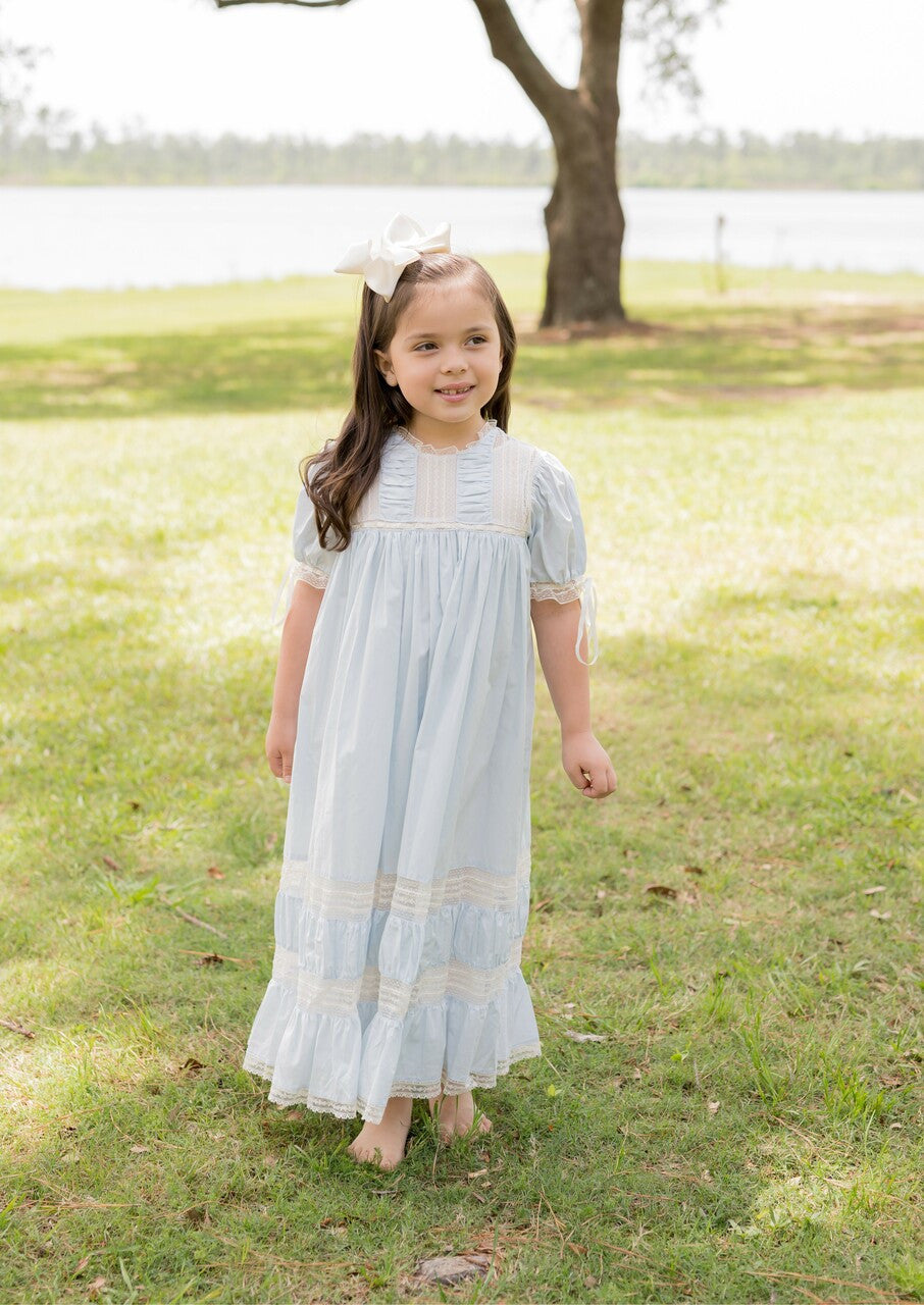 Phoenix & Ren Blue Mary Claire Dress with Ecru Lace - Born Childrens Boutique