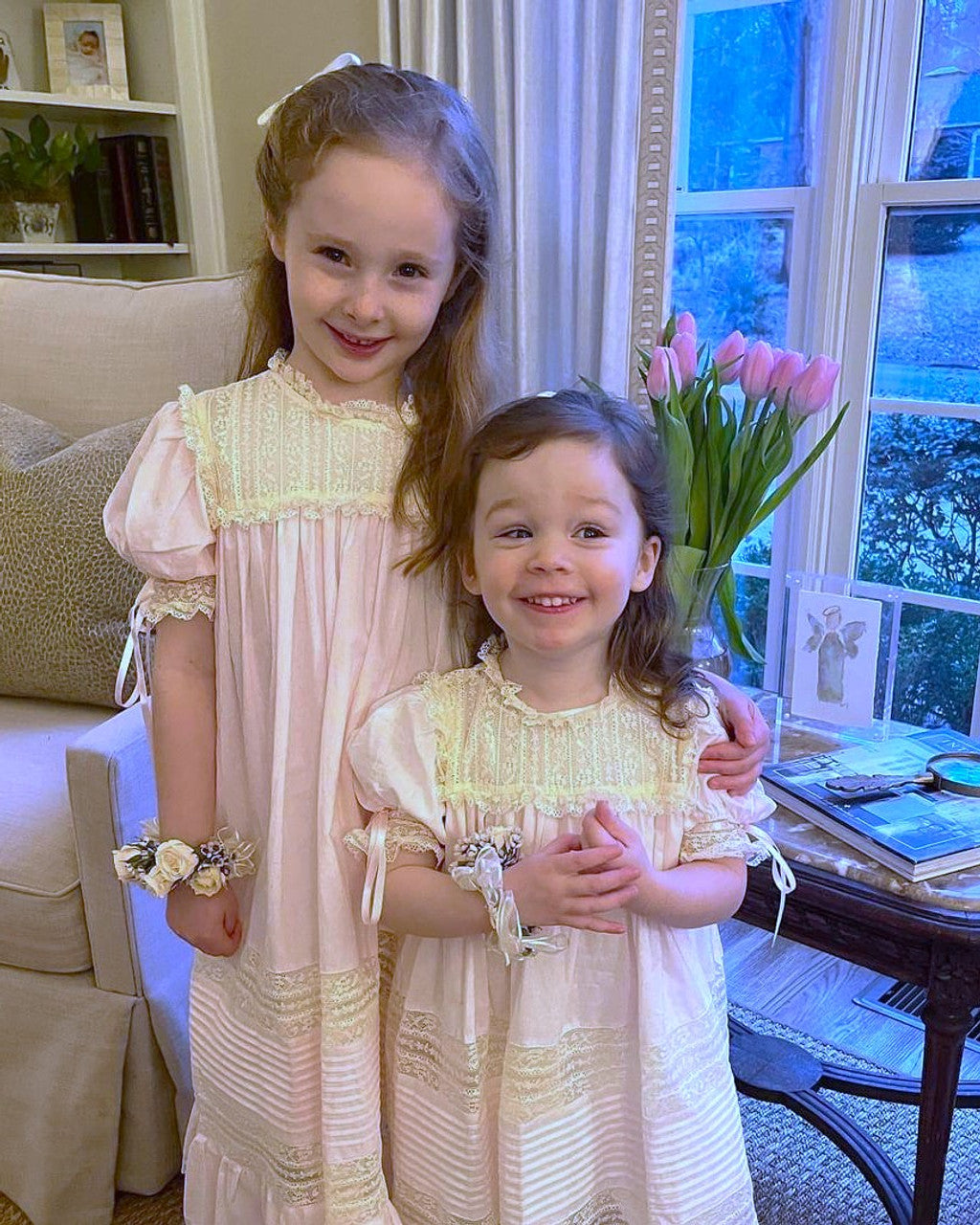 Phoenix & Ren Pink Rowan Dress with Ecru Lace - Born Childrens Boutique