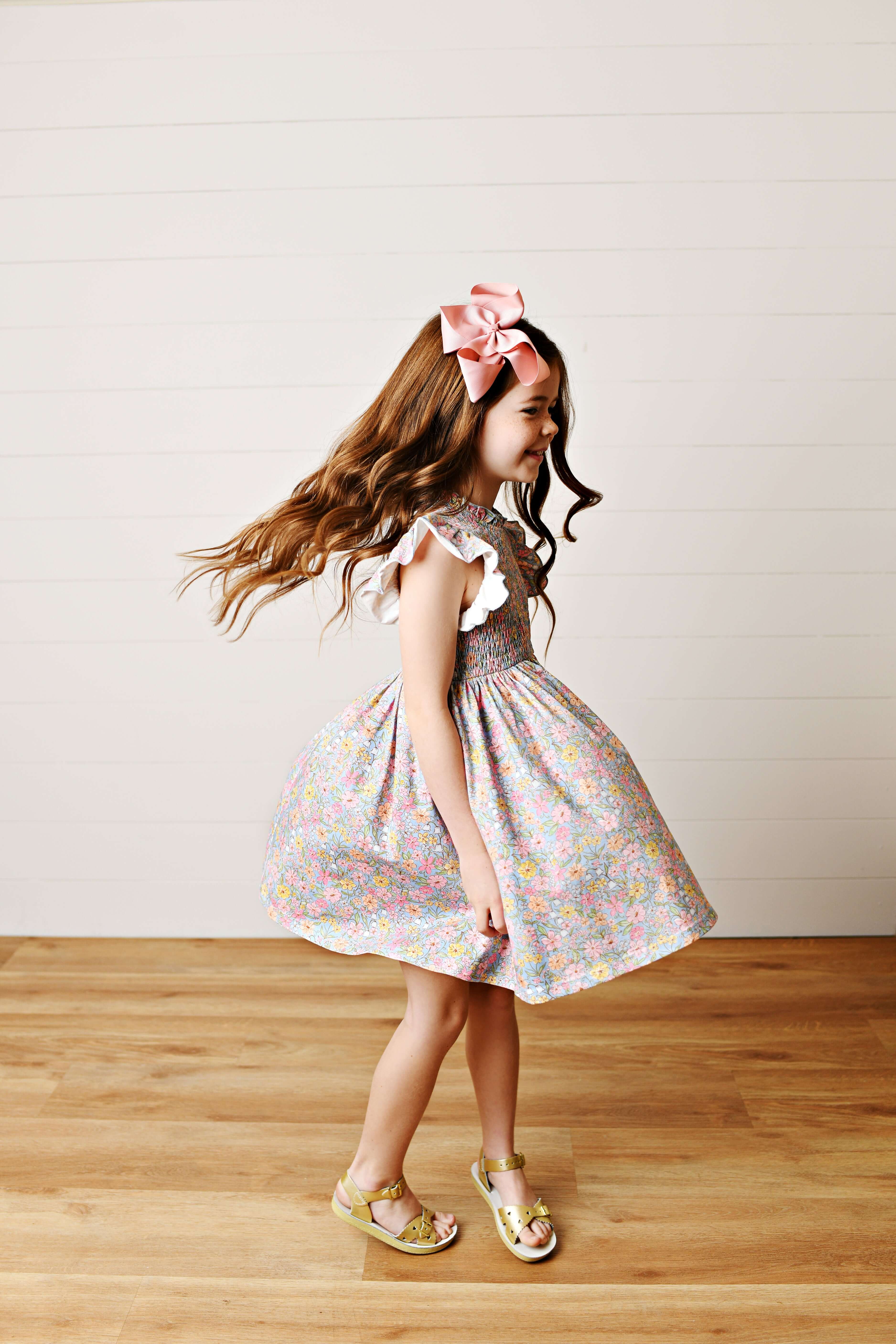 Floral Smock Flutter Dress - Born Childrens Boutique