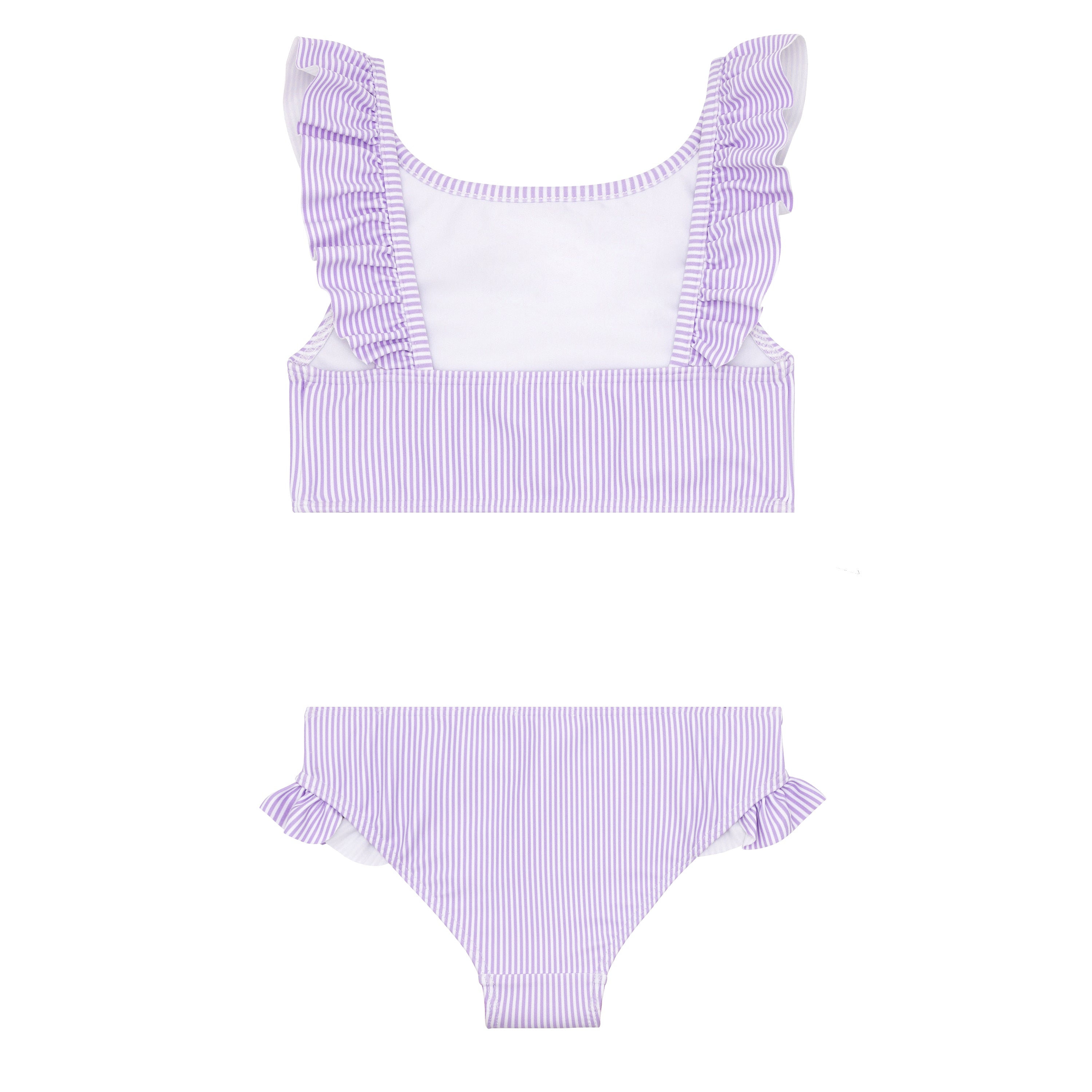 Girls Lavender Micro Stripe Ruffle Neck Bikini - Born Childrens Boutique