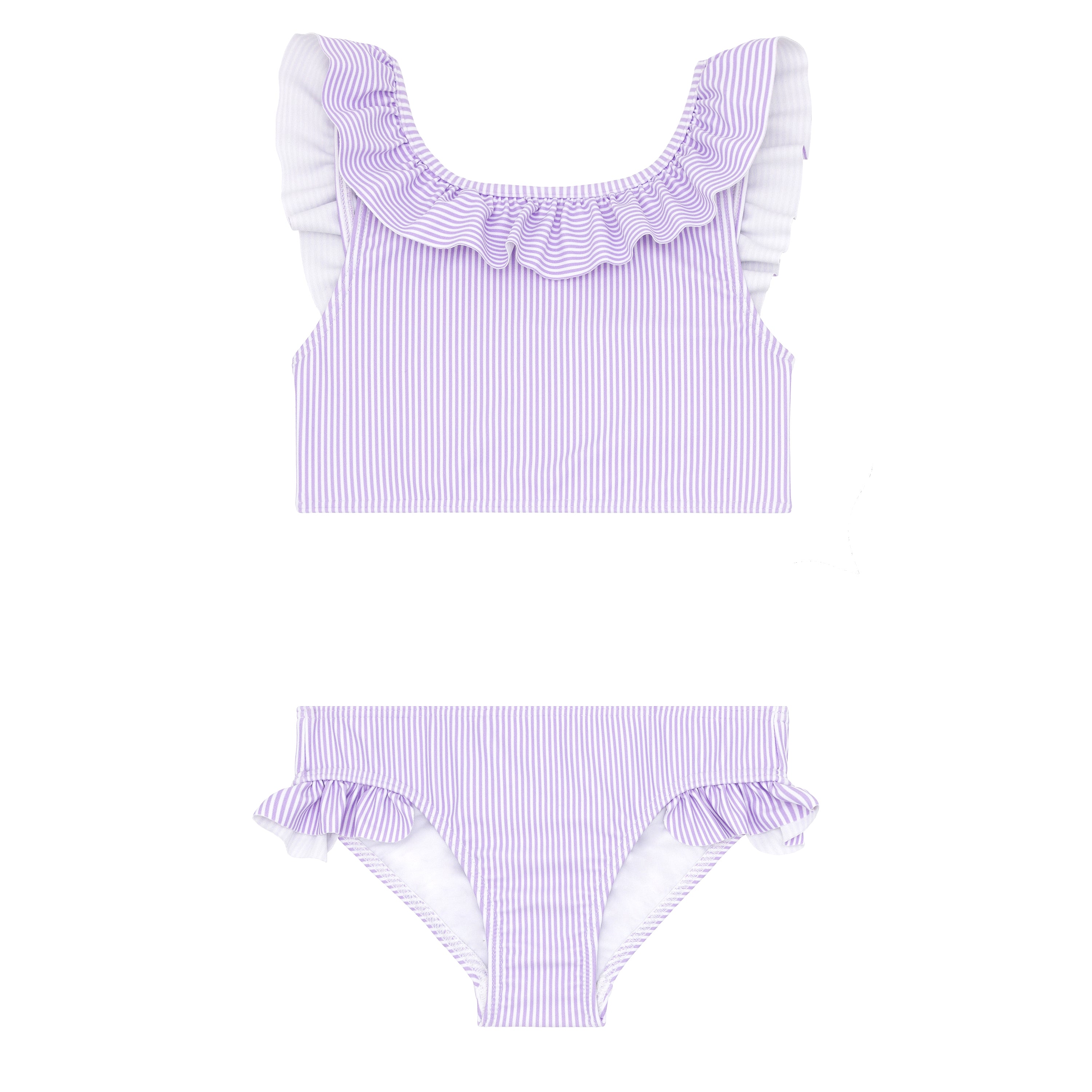 Girls Lavender Micro Stripe Ruffle Neck Bikini - Born Childrens Boutique