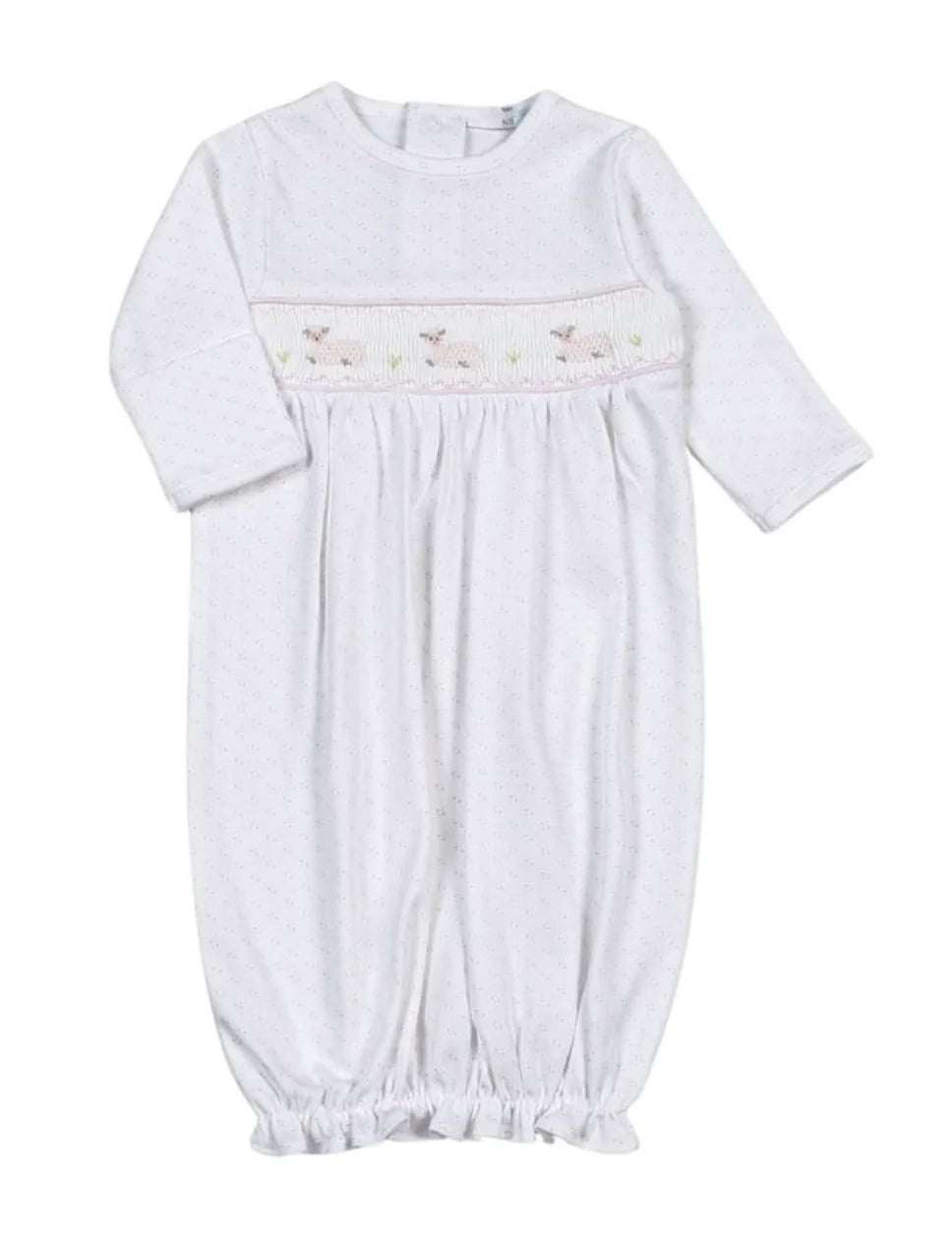 Pink Baby Lamb Hand Smocked Pima Gown - Born Childrens Boutique