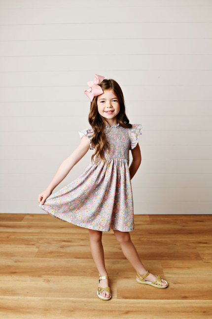 Floral Smock Flutter Dress - Born Childrens Boutique