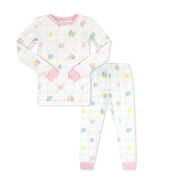 Sweat Pea PJ Set - Balloon Plaid/Pink - Born Childrens Boutique