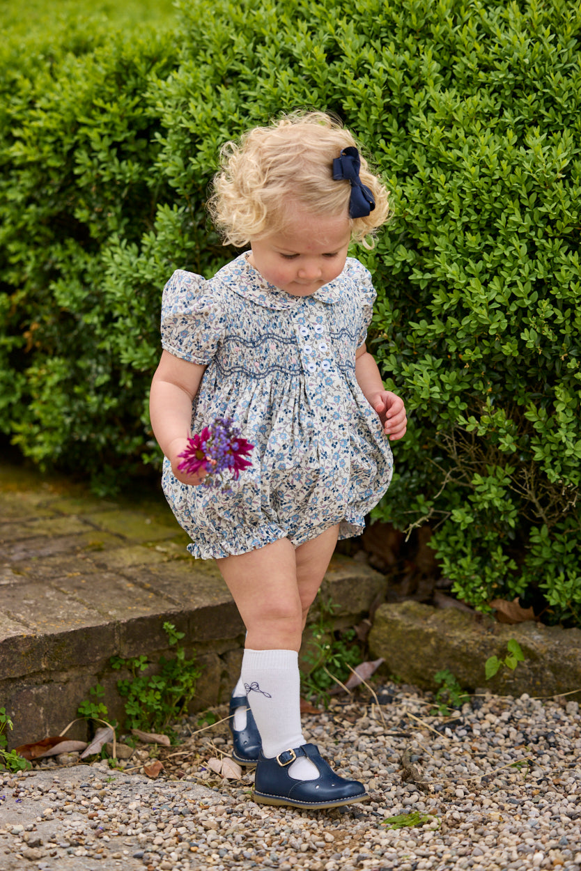 Smocked Bridget Bubble - Wisteria Floral - Born Childrens Boutique
