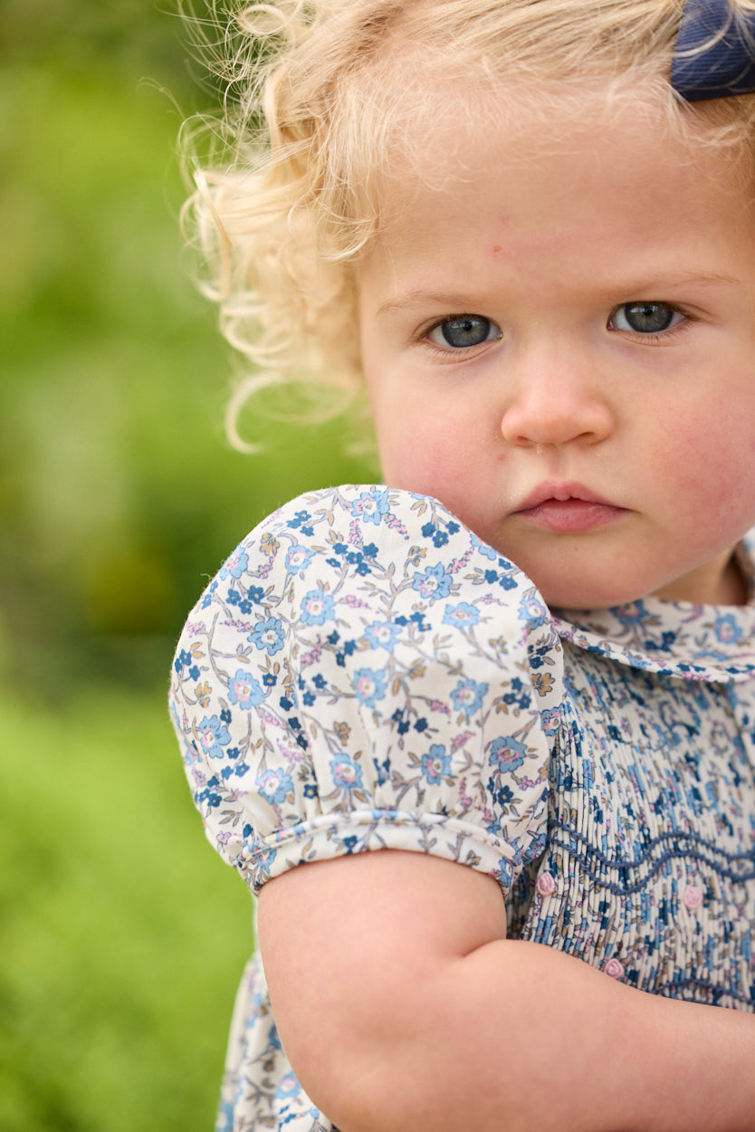 Smocked Bridget Bubble - Wisteria Floral - Born Childrens Boutique