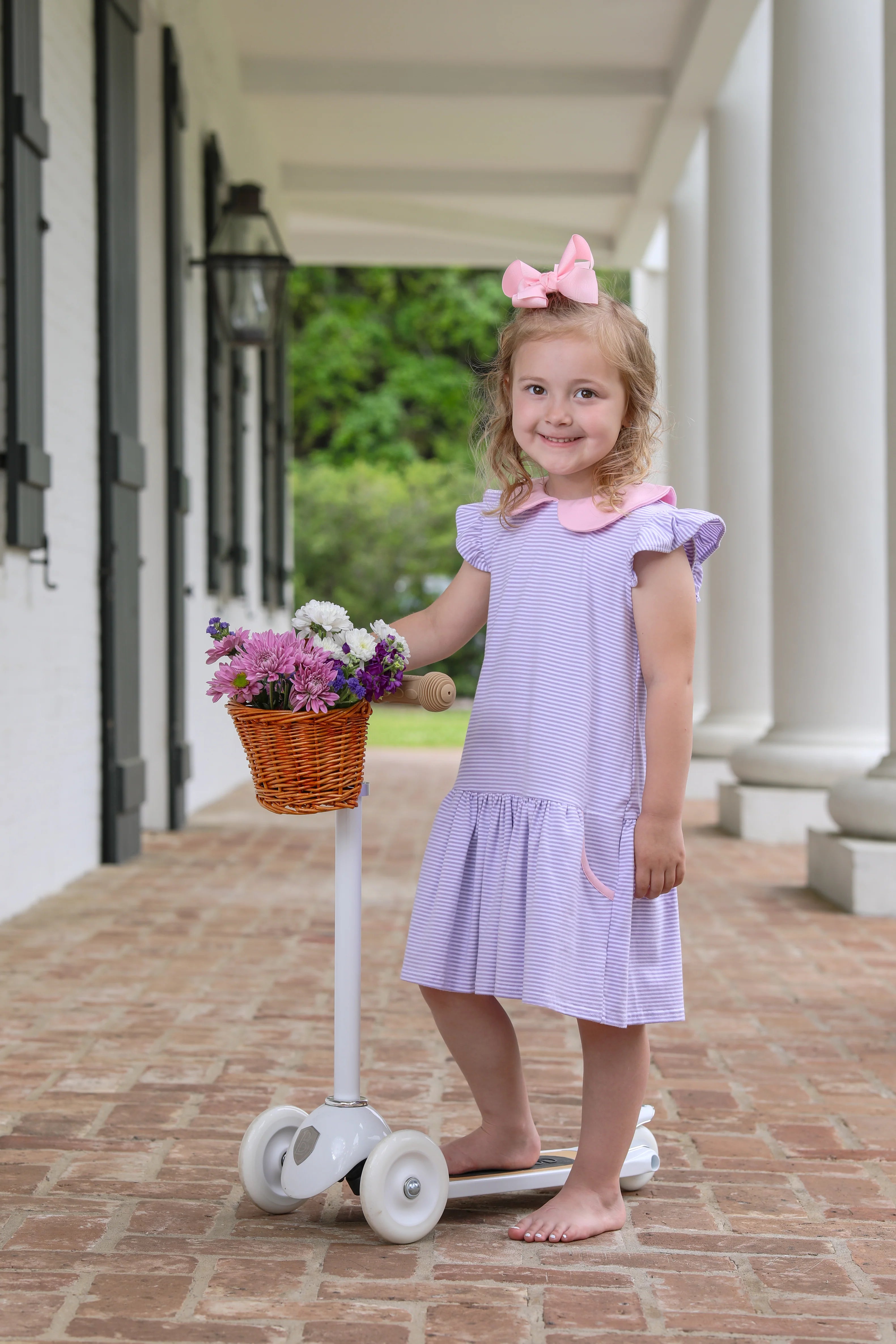 Genevieve Dress - Lavender Stripe/Light Pink - Born Childrens Boutique