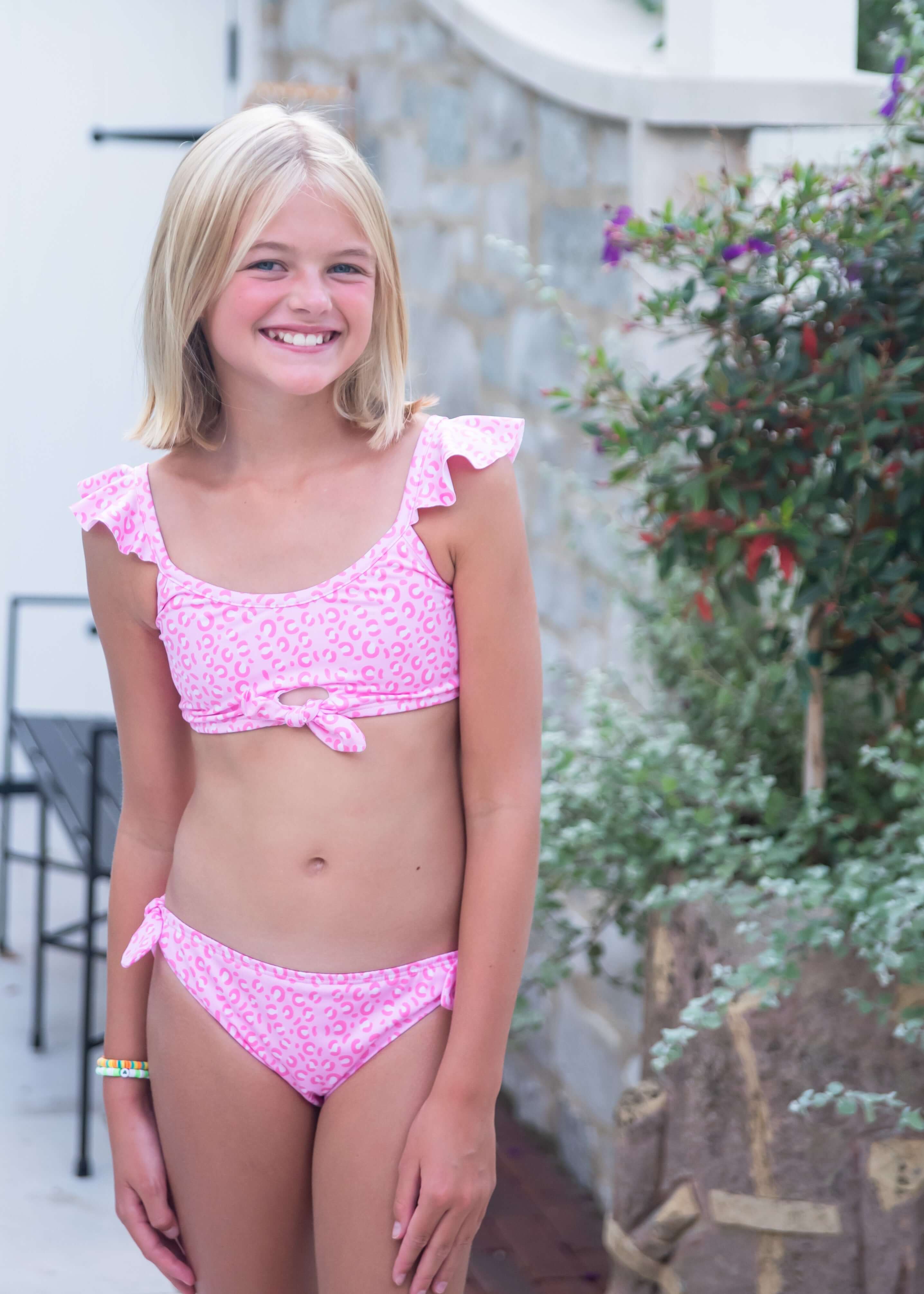 Pink Cheetah Two Piece Knot Swim - Born Childrens Boutique