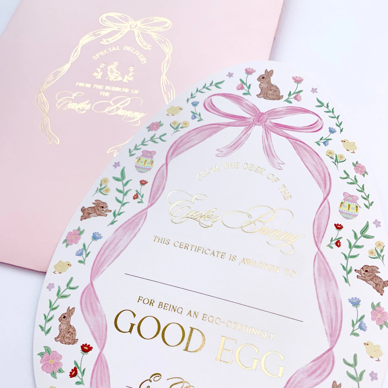 Easter Bunny Good Egg Certificate and Envelope Pink - Born Childrens Boutique